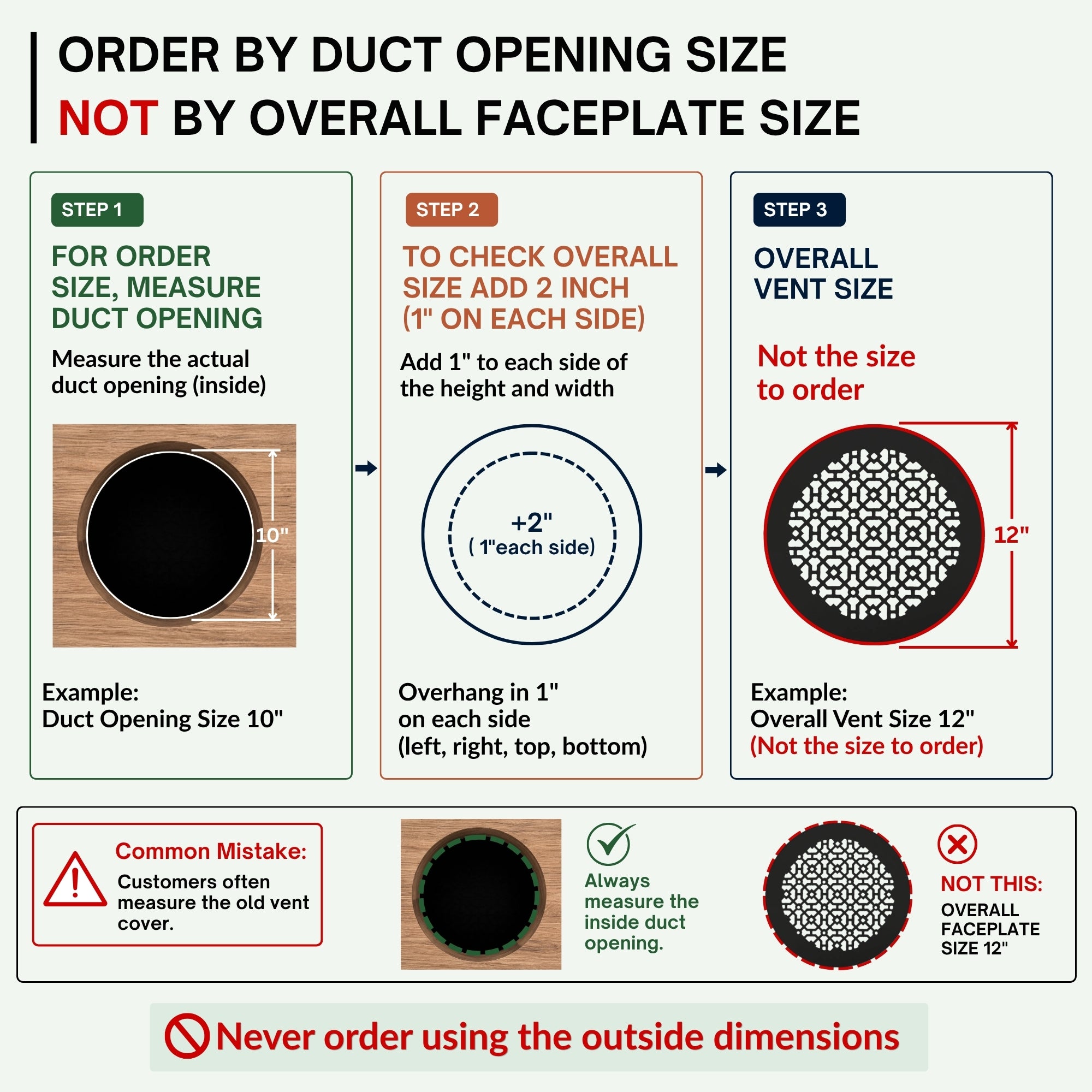 Achtek 10" Duct (12" Overall) Round Vent Cast Aluminum Handcrafted