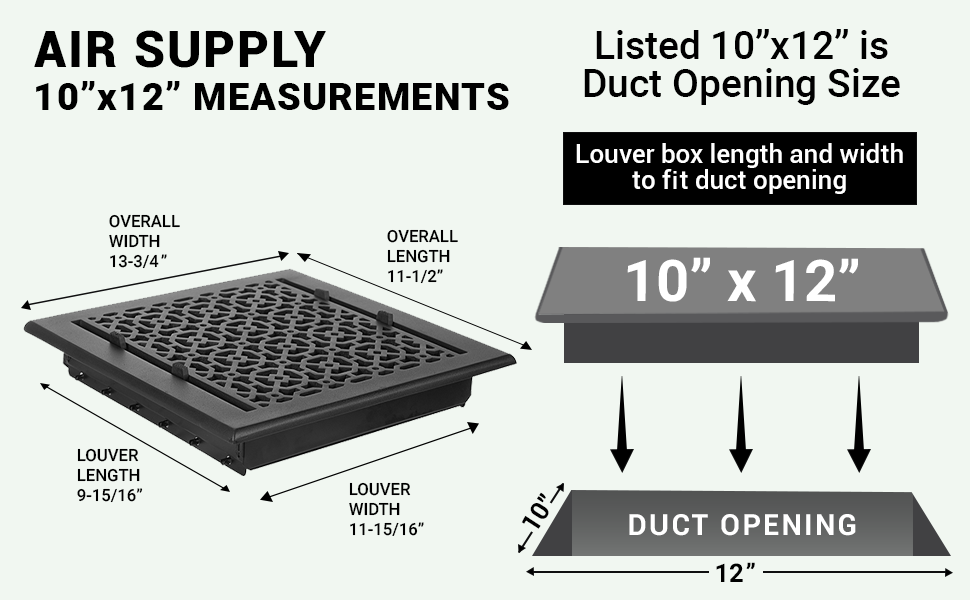 Achtek 10"x12" Solid Cast Aluminum Air Supply louvered Vent Powder Coated