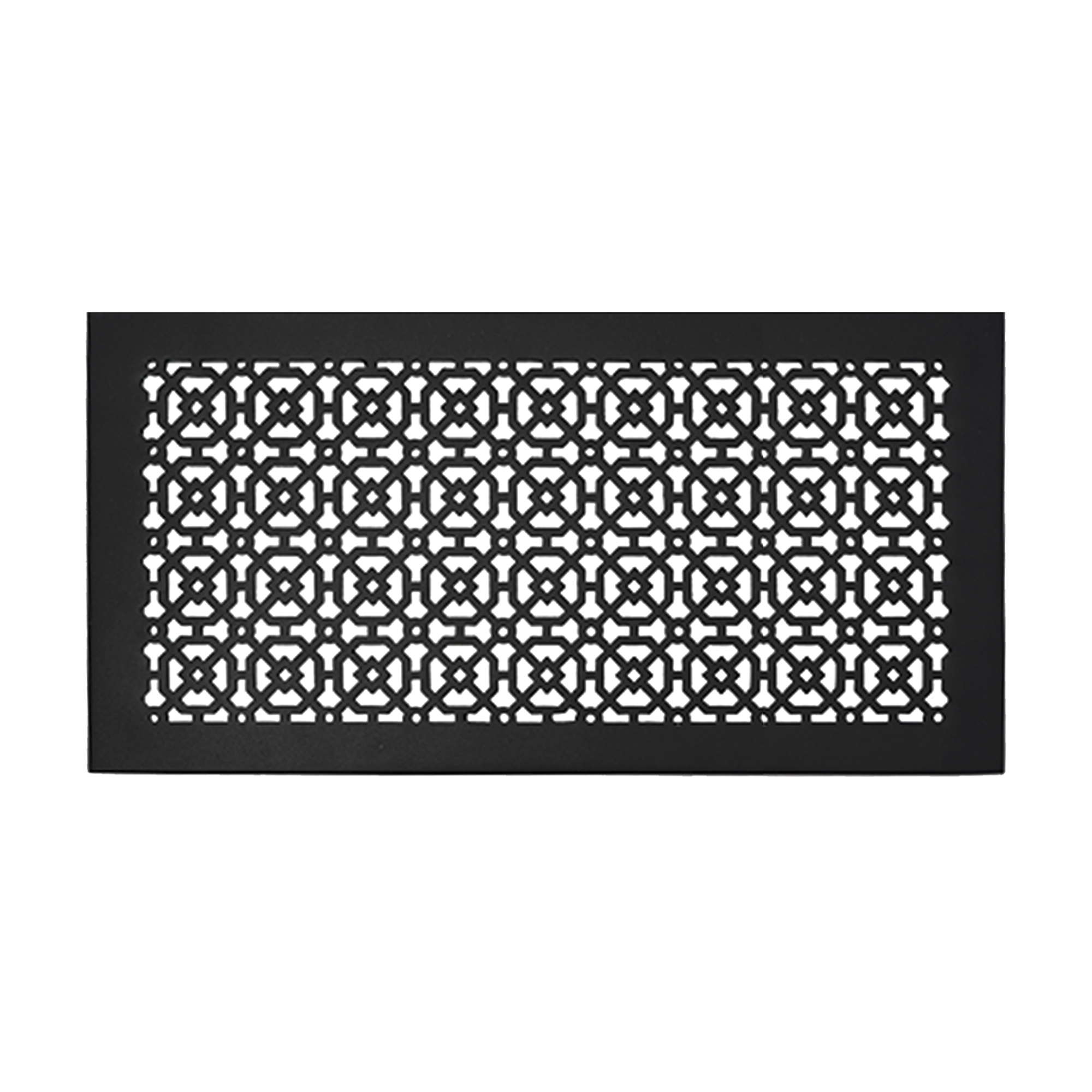 10x22 Achtek heavy duty cast aluminum black air vent with geometric design, overall back frame provided for floor mounting