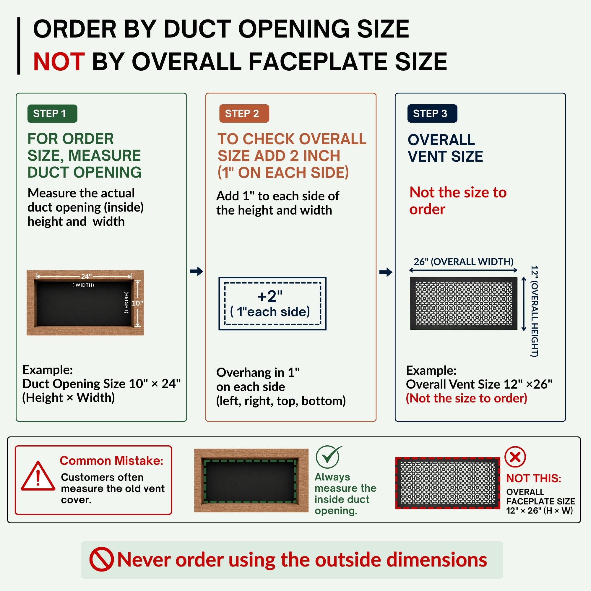 Achtek 10"x24" Heavy Cast Aluminum AIR RETURN | Powder Coated