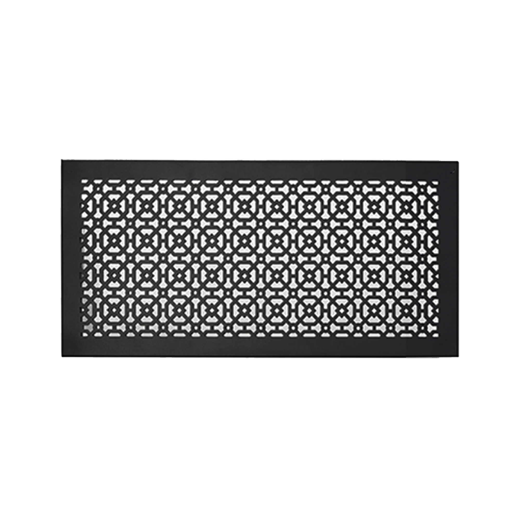 10x24 Achtek handcrafted air return vent cover with geometric design, overall back frame provided for floor mounting