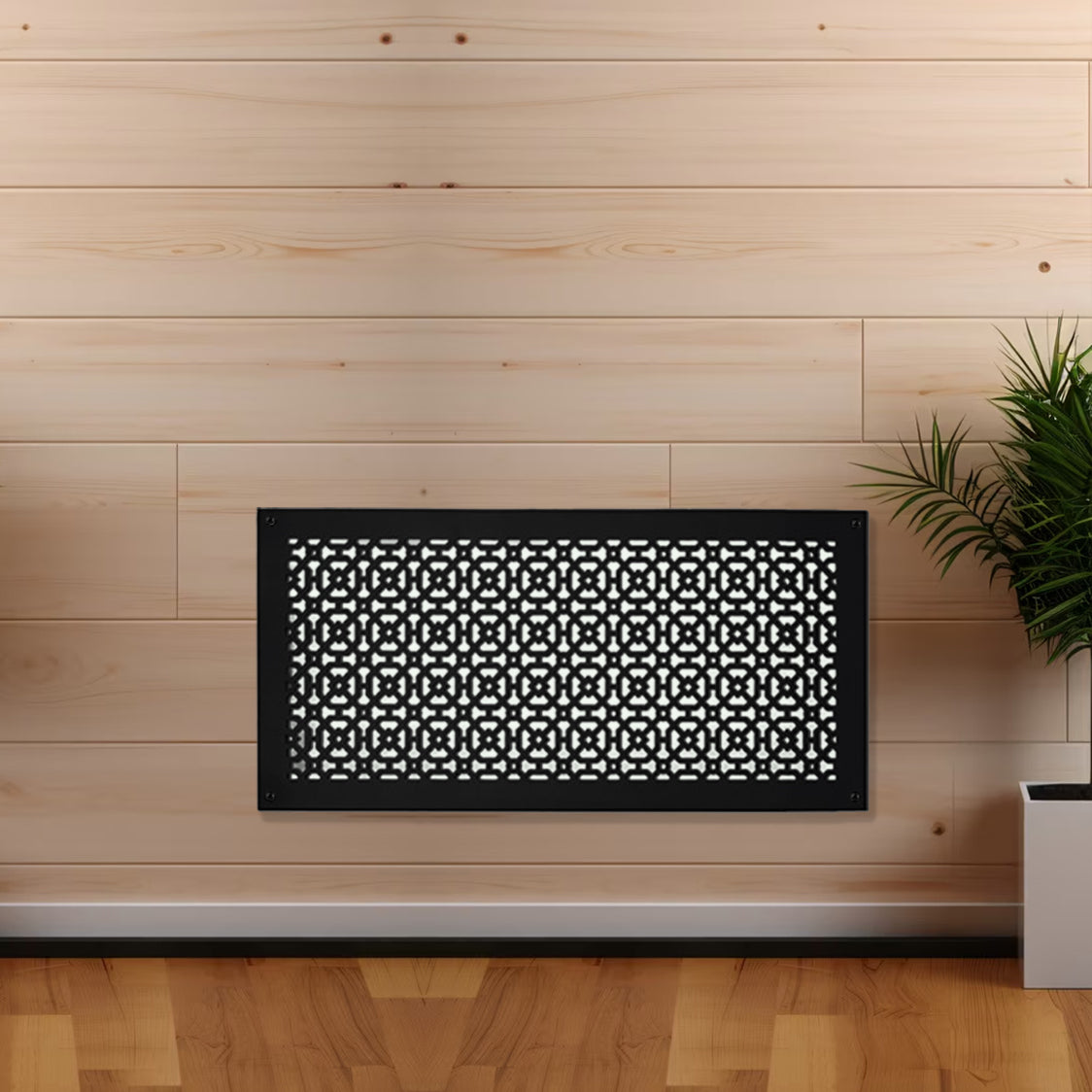 10x24 Achtek air return vent cover powder coated black for wall and ceiling mounting with geometric design, beveled edge