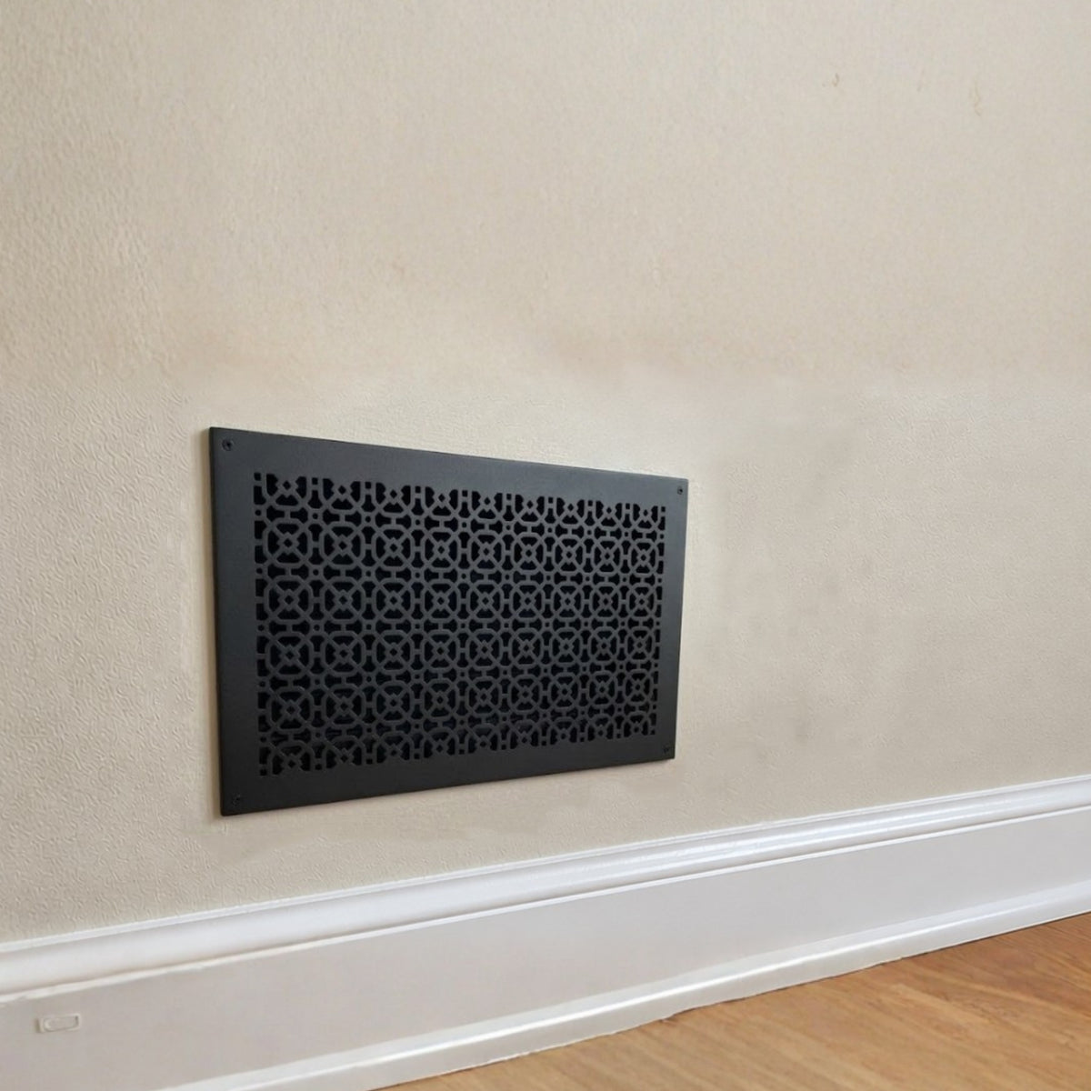 Achtek 12x20 HVAC black air return vent cover for wall with geometric design, beveled edge and countersunk screw holes