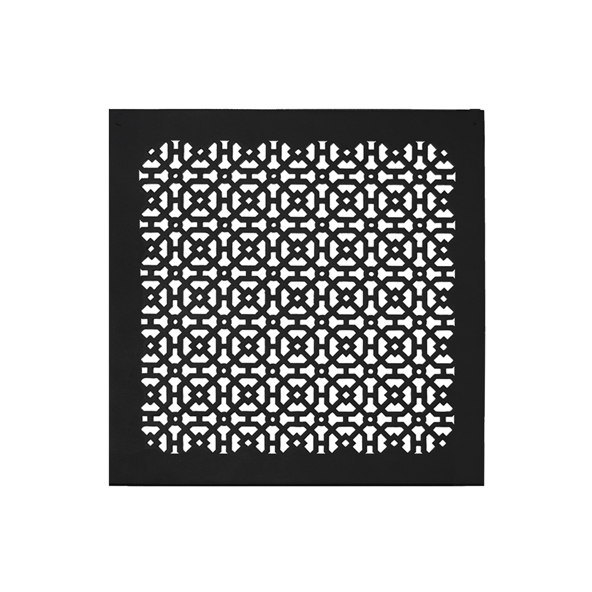14x14 Achtek solid cast metal air return vent cover for with geometric pattern, beveled edge, overall back frame provided