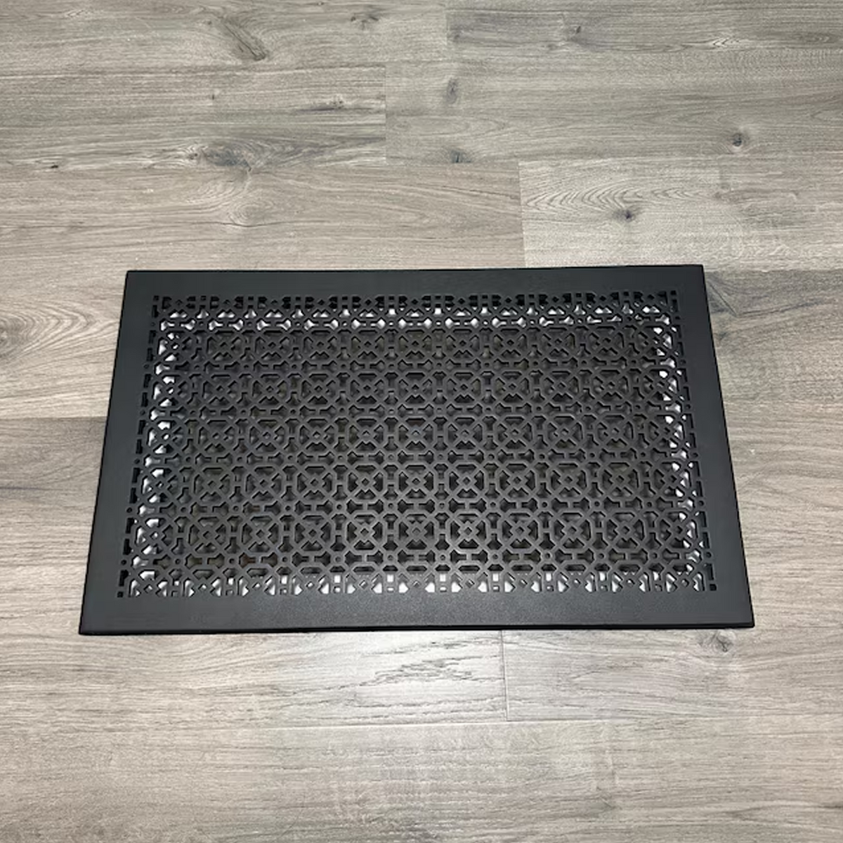 Achtek 14x24 handcrafted air vent with geometric grille design, beveled edge for floor mounting, overall back frame provided