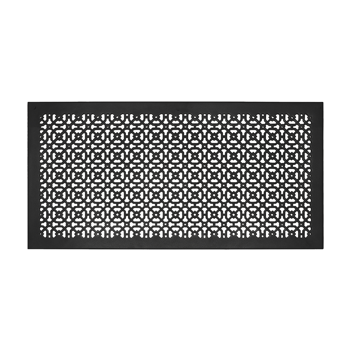 Achtek 14x30 powder coated black air return vent cover for floor mounting, geometric pattern, with gravity drop installations