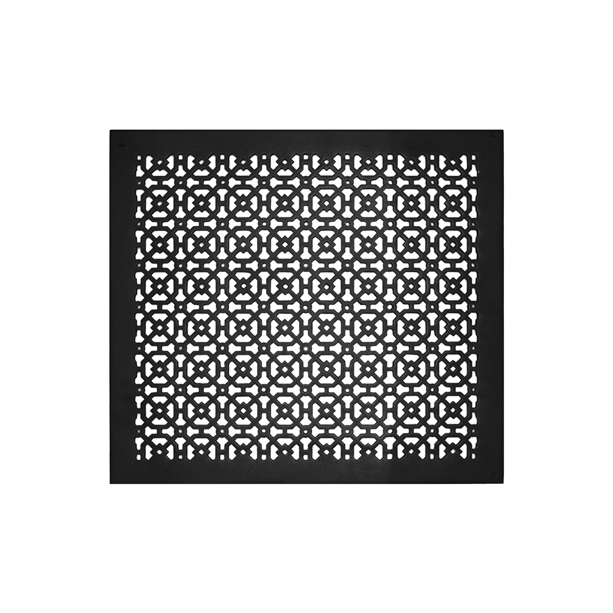 Achtek 16x18 air return vent cover with black finish, geometric pattern, beveled edge, gravity drop installations
