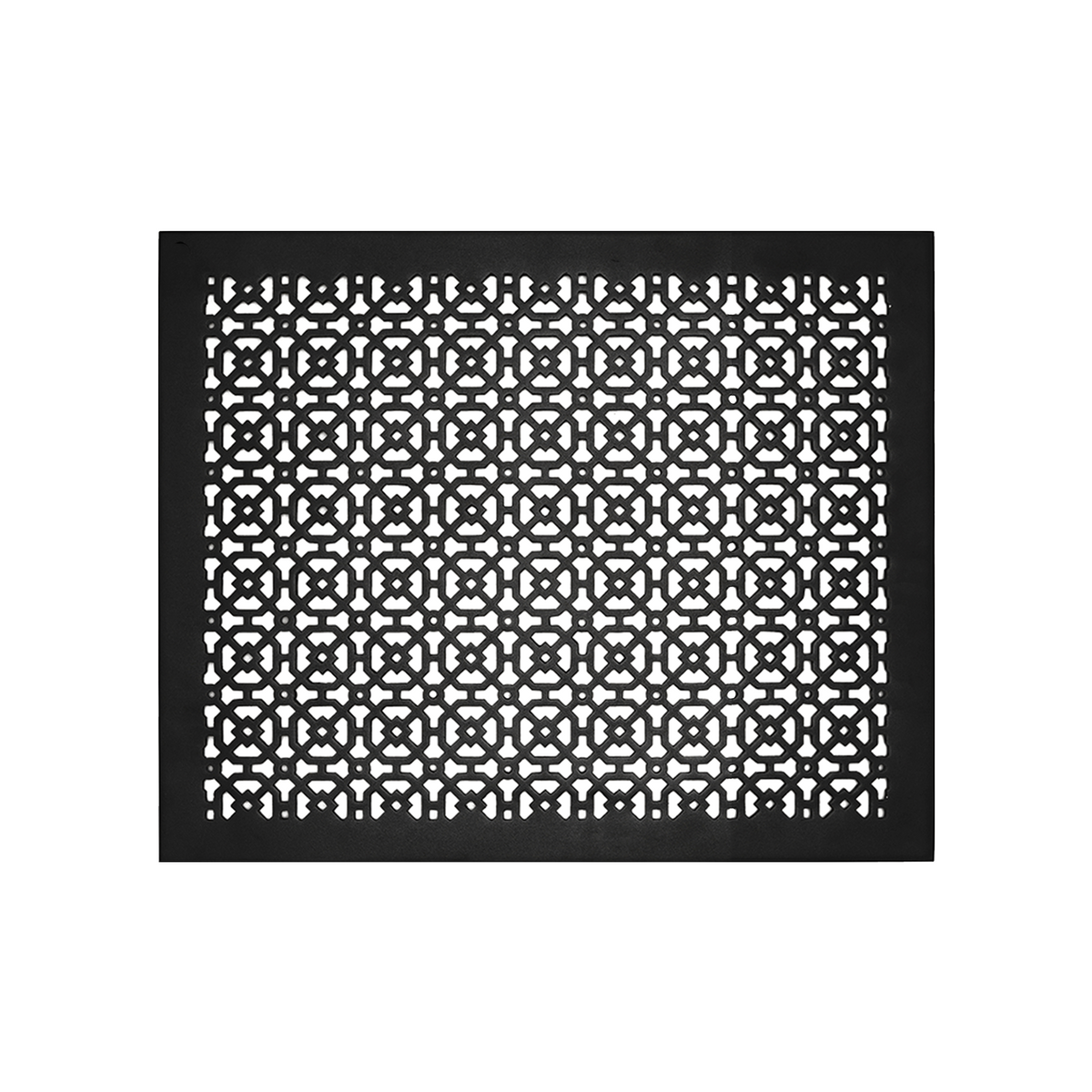 Achtek 16x20 black air return vent with geometric design, beveled edge, with gravity drop installations for floor mounting