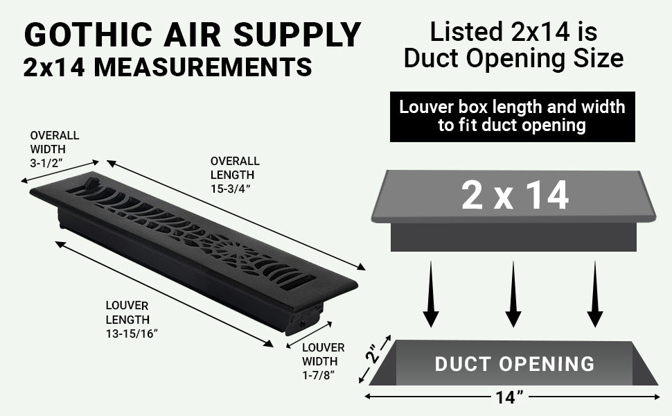 Spooky Gothic 2"x14" Solid Cast Aluminum louvered Air Supply | Powder Coated