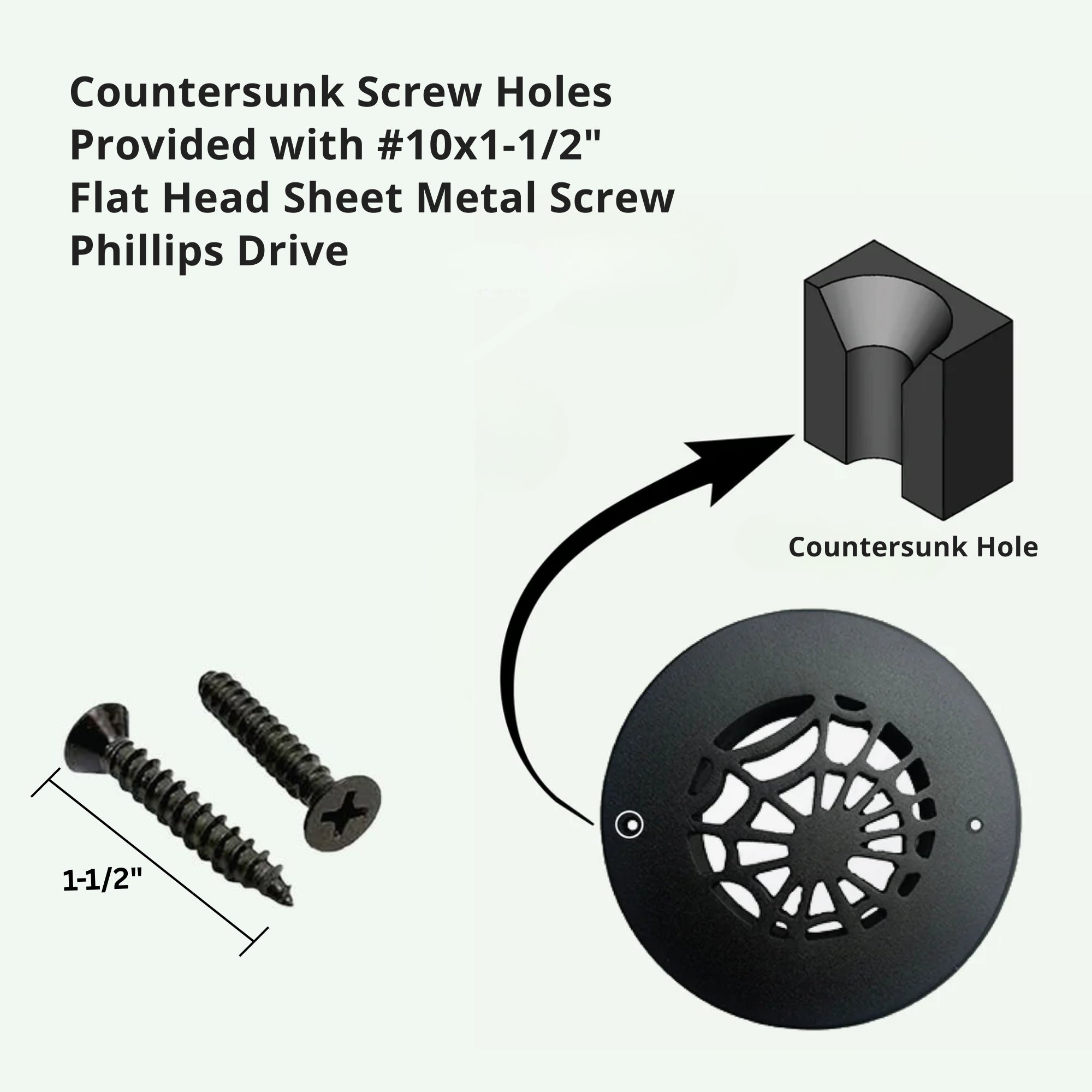 Grille ronde en aluminium moulé massif Spooky Gothic de 5 po | Revêtement en poudre