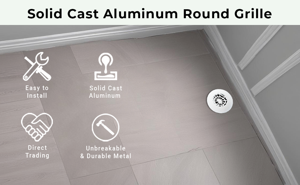 Grille ronde en aluminium moulé massif Spooky Gothic de 5 po | Revêtement en poudre