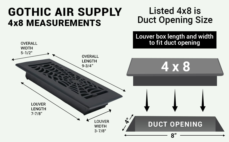 Spooky Gothic 4"x8" Solid Cast Aluminum louvered Air Supply | Powder Coated
