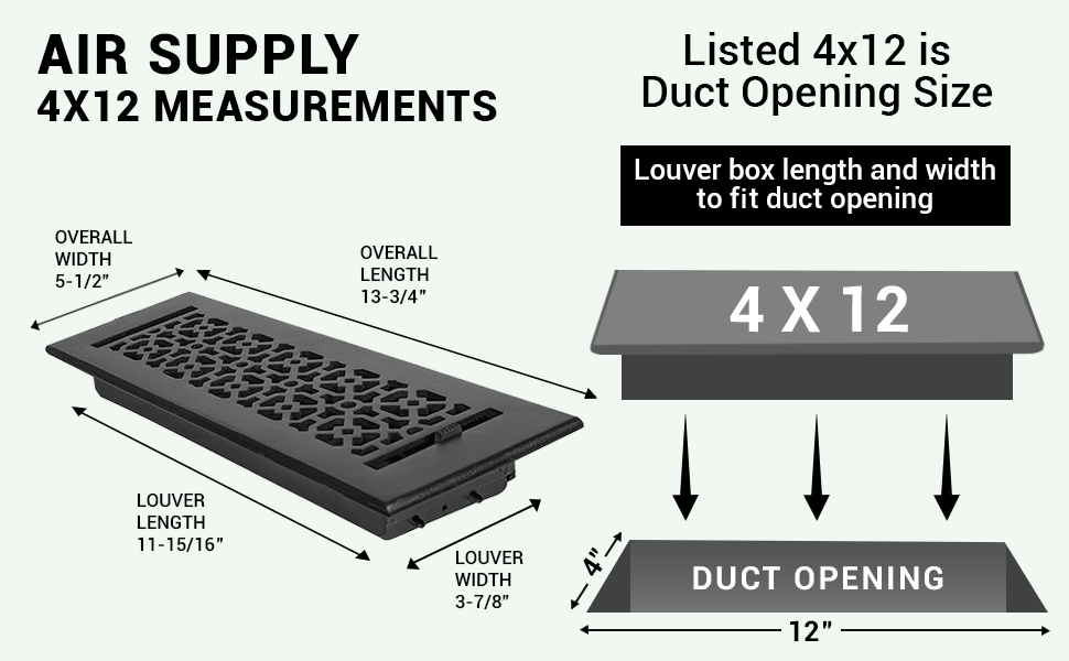 Achtek 4"x12" Solid Cast Aluminum Air Supply louvered Vent | Powder Coated