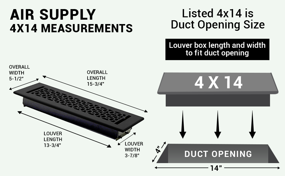 Achtek 4"x14" Solid Cast Aluminum Air Supply louvered Vent | Powder Coated