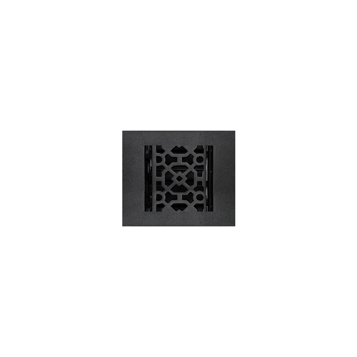 4x4 Achtek black air supply louvered vent with geometric design, beveled edge, gravity drop installations for floor mounting