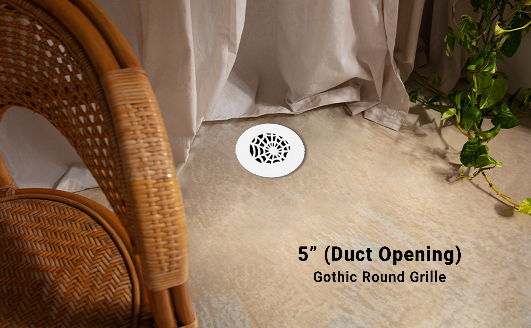 5" Duct (6-1/2" Overall) Spooky Gothic Round Vent Cast Aluminum