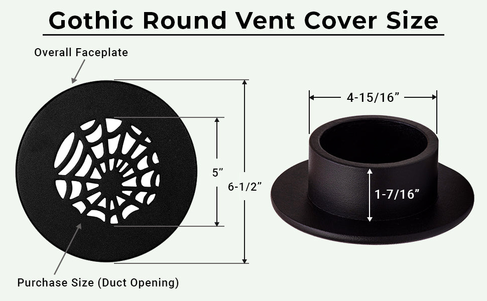 Grille ronde en aluminium moulé massif Spooky Gothic de 5 po | Revêtement en poudre