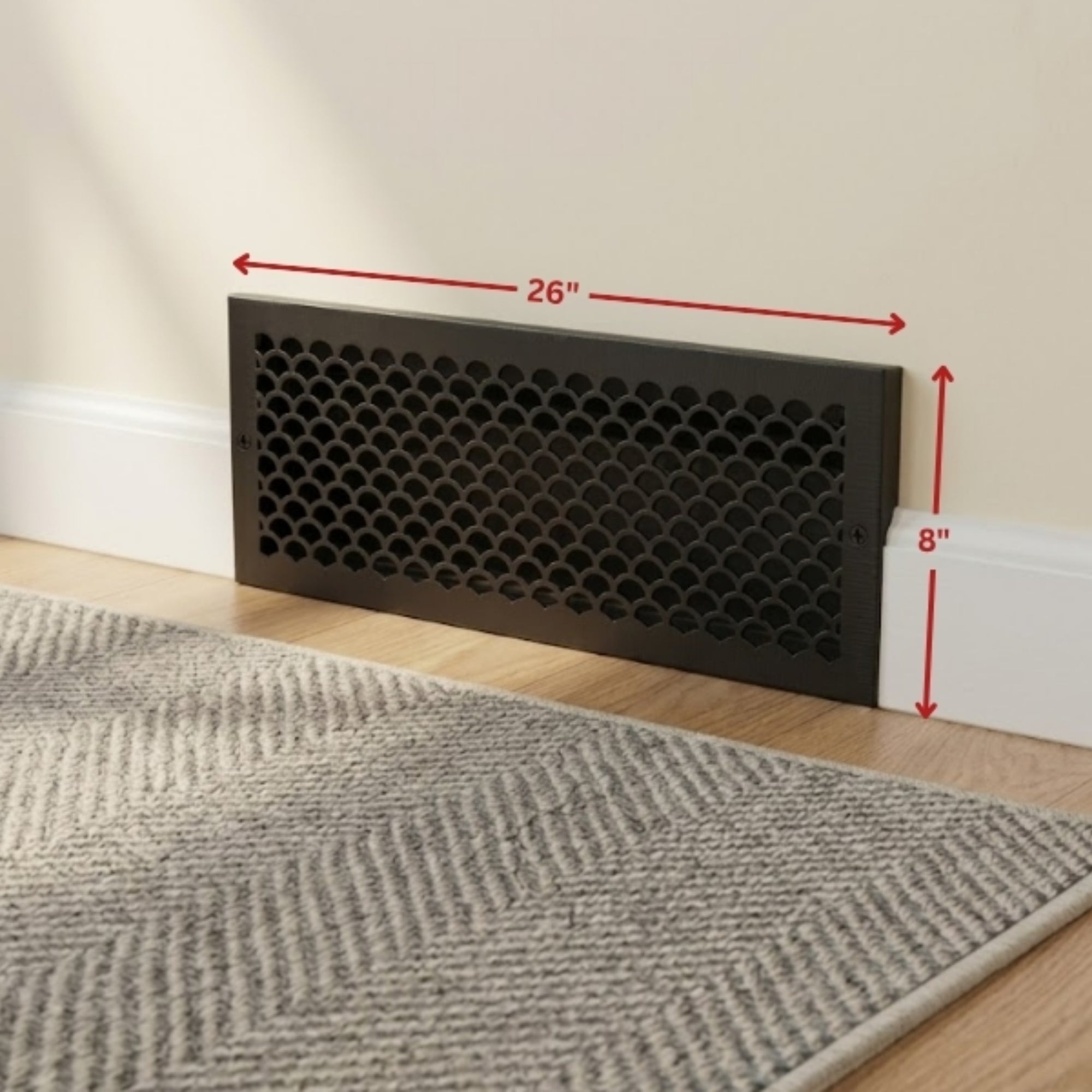 Scallop BASEBOARD 6"x24" Duct opening Solid Cast Aluminum Grill Vent Cover | Powder Coated