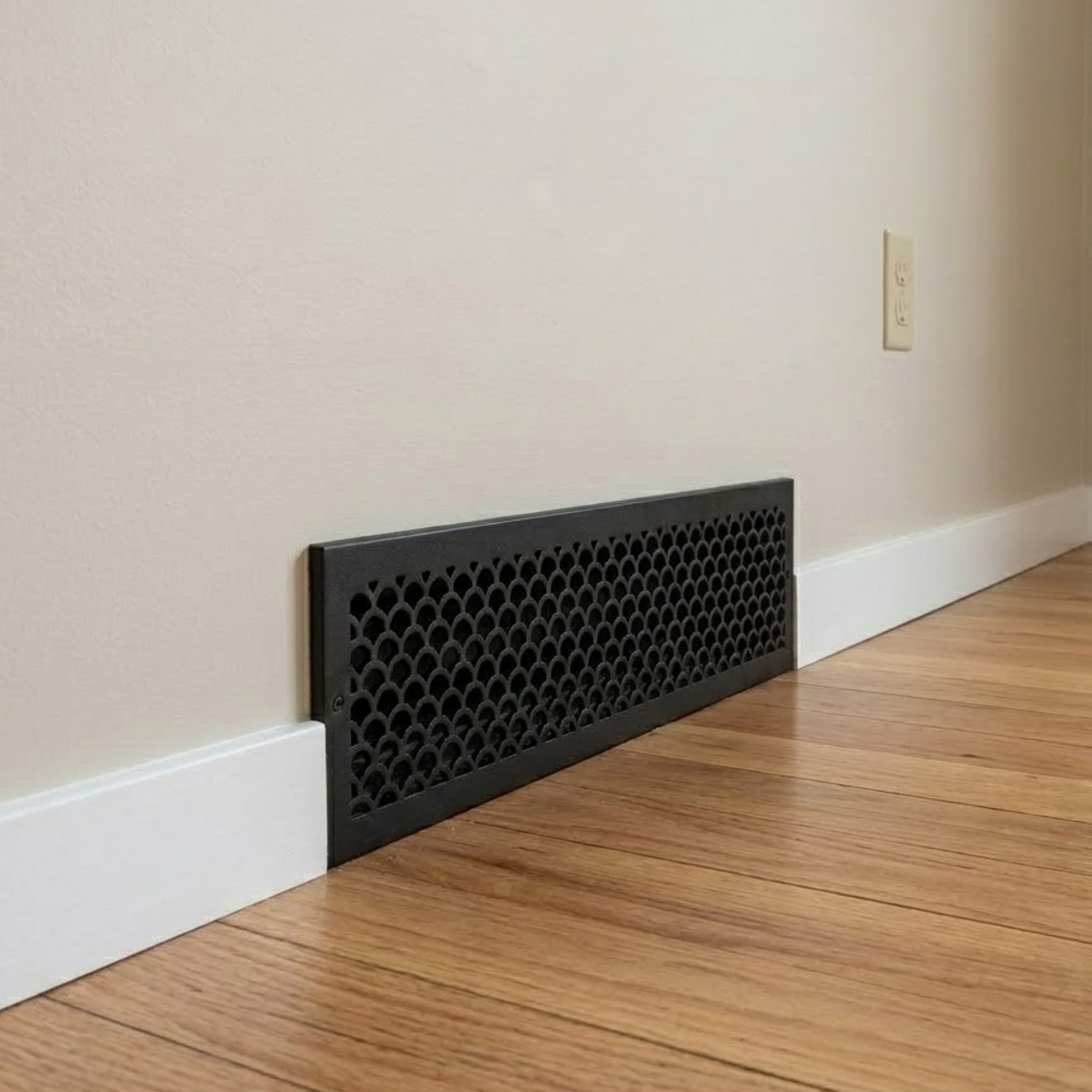 Scallop BASEBOARD 6"x28" Duct opening Solid Cast Aluminum Grill Vent Cover | Powder Coated