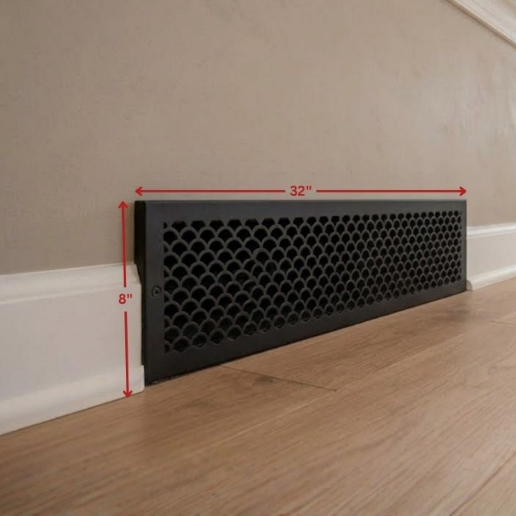 Scallop BASEBOARD 6"x30" Duct opening Solid Cast Aluminum Grill Vent Cover | Powder Coated