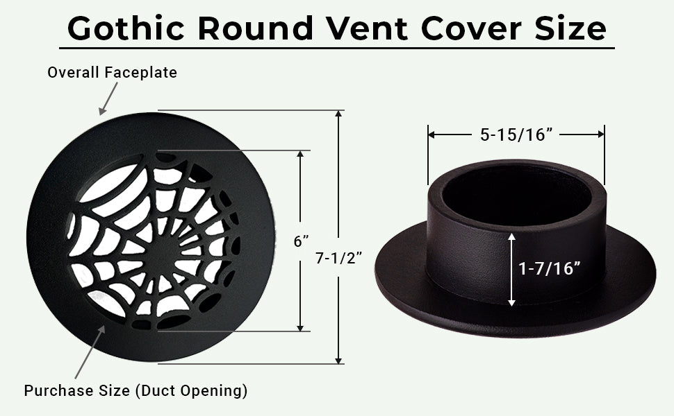 6" Duct (7-1/2" Overall) Spooky Gothic Round Vent Cast Aluminum