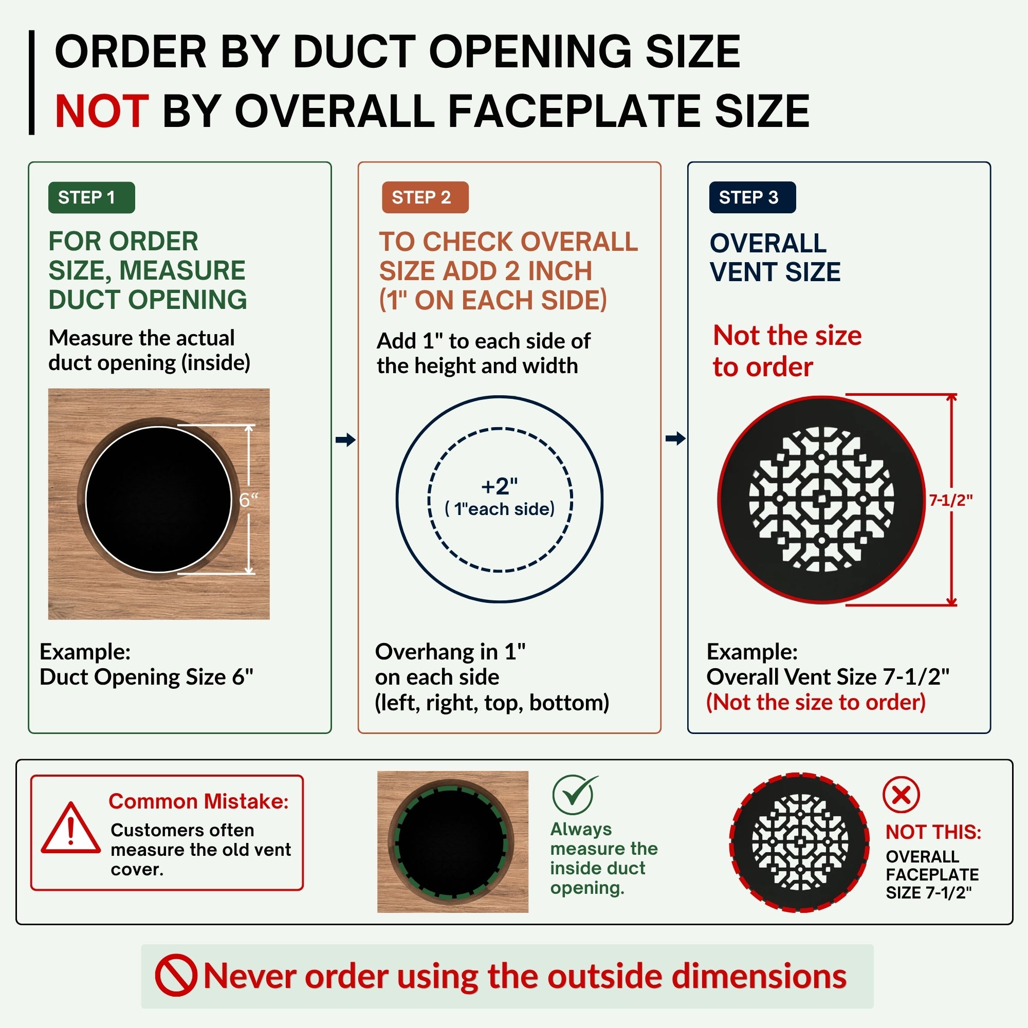 Achtek 6" Duct (7-1/2" Overall) Round Vent Cast Aluminum Handcrafted