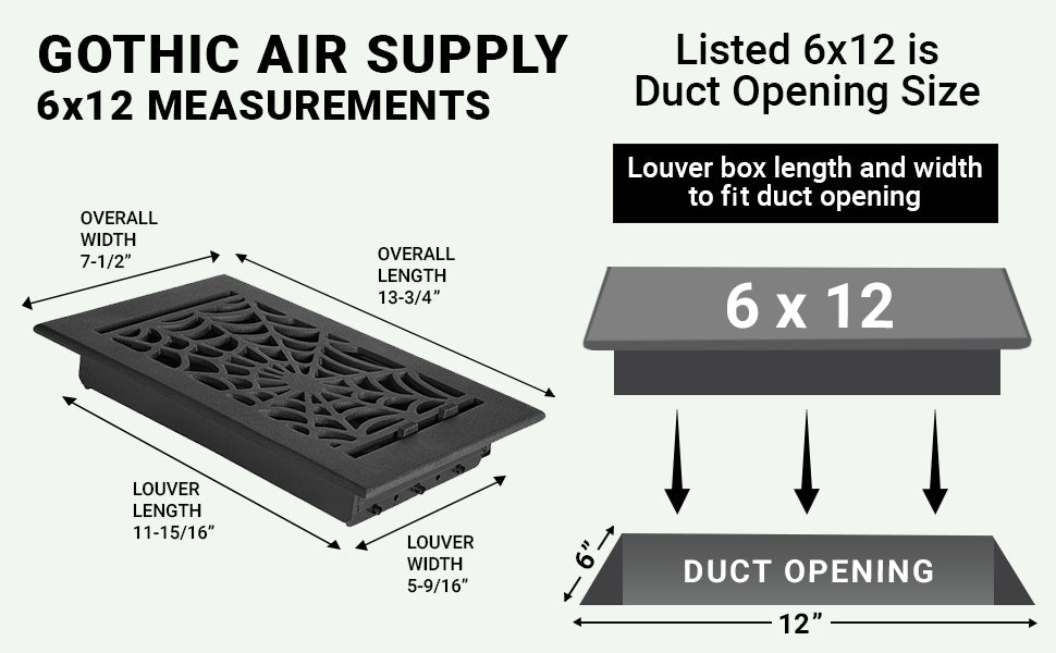 Spooky Gothic 6"x12" Solid Cast Aluminum louvered Air Supply | Powder Coated
