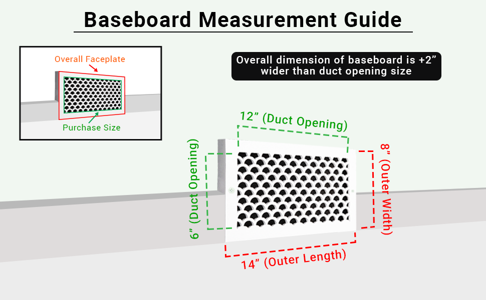 Scallop BASEBOARD 6"x12" Duct opening Solid Cast Aluminum Grill Vent Cover | Powder Coated