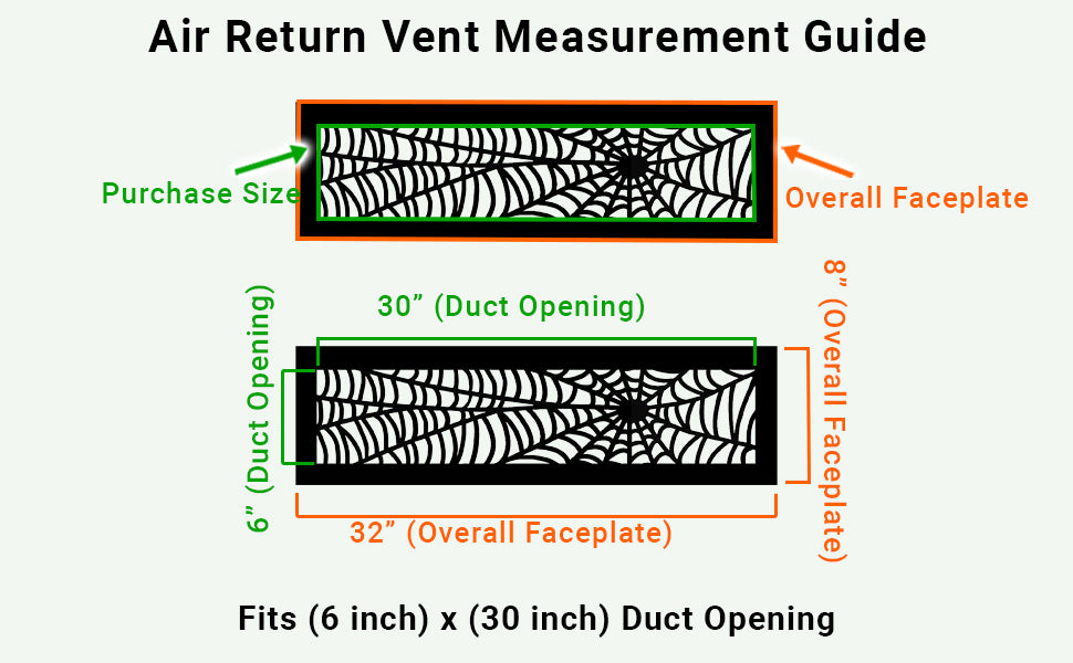 SPIDER WEB Air Return 6"x30" Duct Opening Spooky Gothic| Heavy Cast Aluminum Cover Grill| Powder Coated