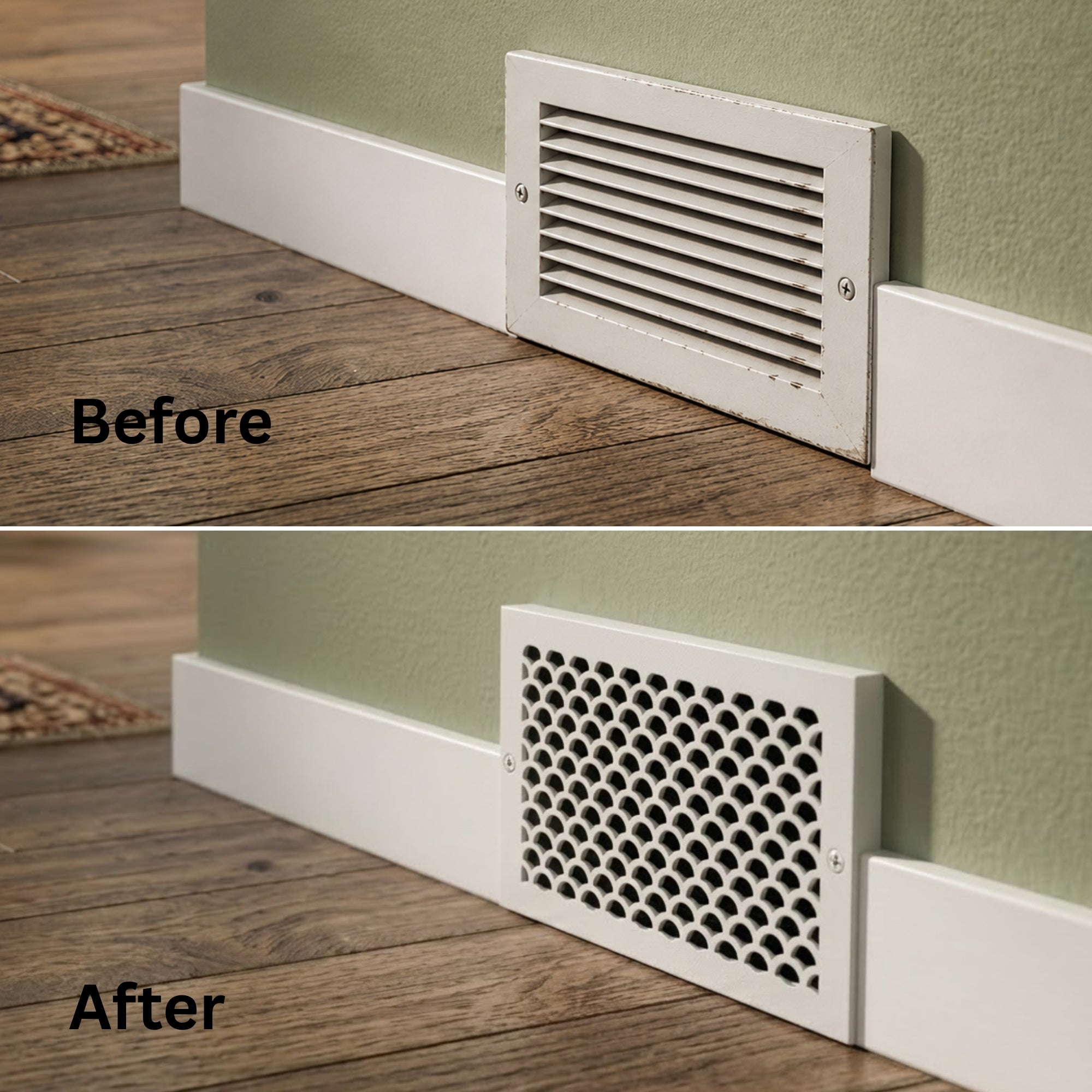Scallop BASEBOARD 6"x12" Duct opening Solid Cast Aluminum Grill Vent Cover | Powder Coated
