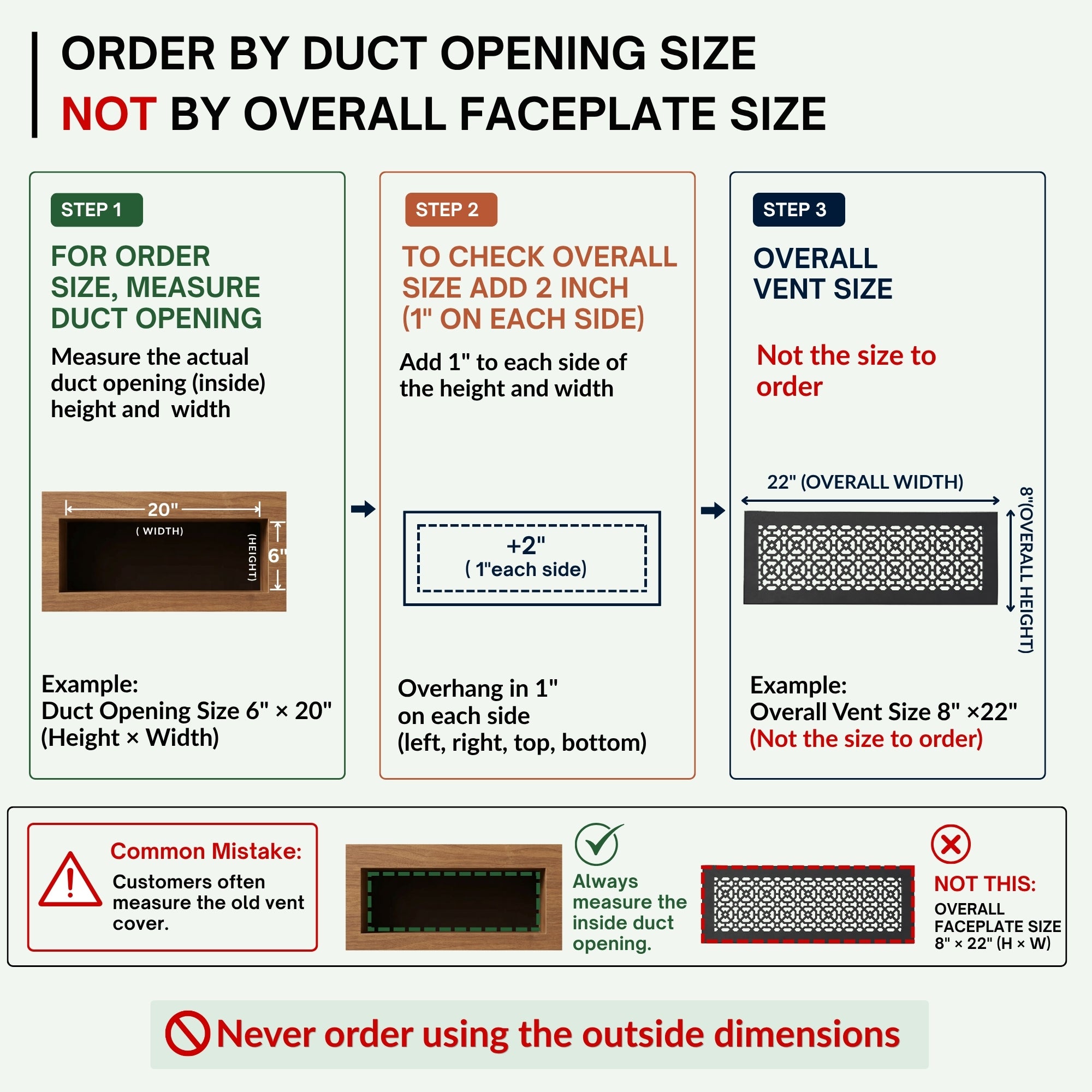 Achtek 6"x20" Heavy Cast Aluminum AIR RETURN | Powder Coated
