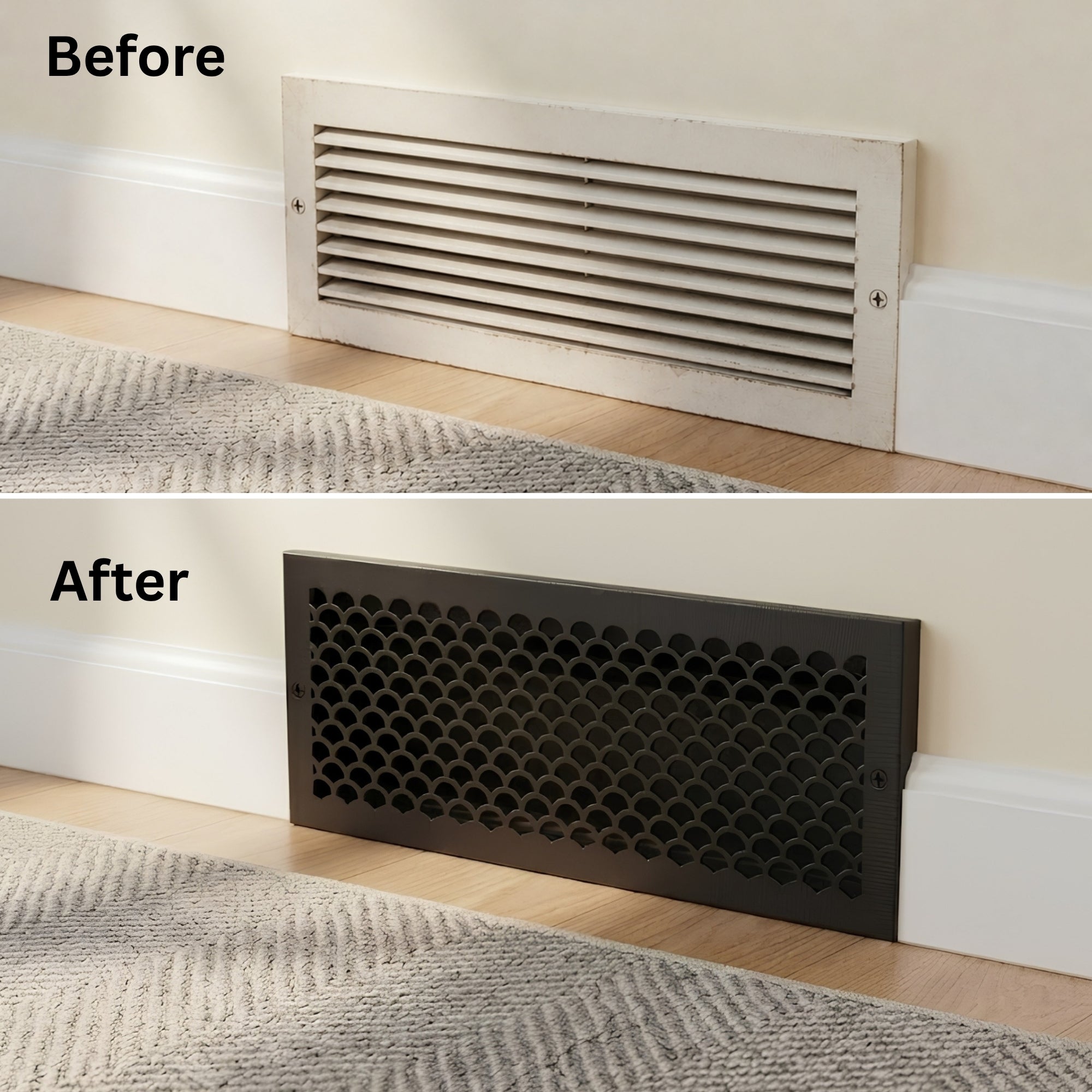 Scallop BASEBOARD 6"x24" Duct opening Solid Cast Aluminum Grill Vent Cover | Powder Coated