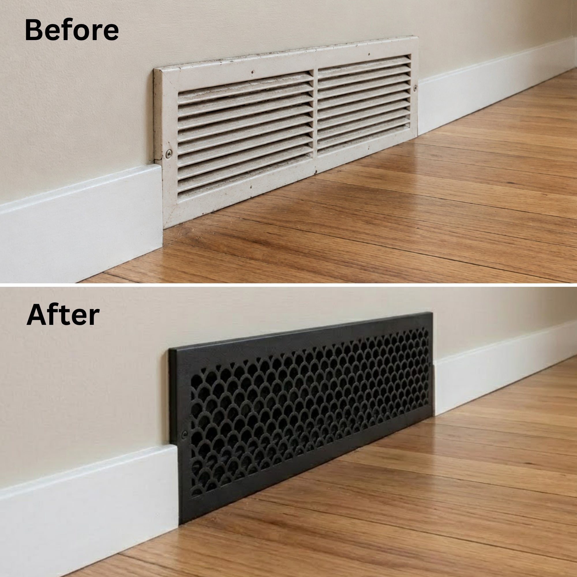 Scallop BASEBOARD 6"x28" Duct opening Solid Cast Aluminum Grill Vent Cover | Powder Coated