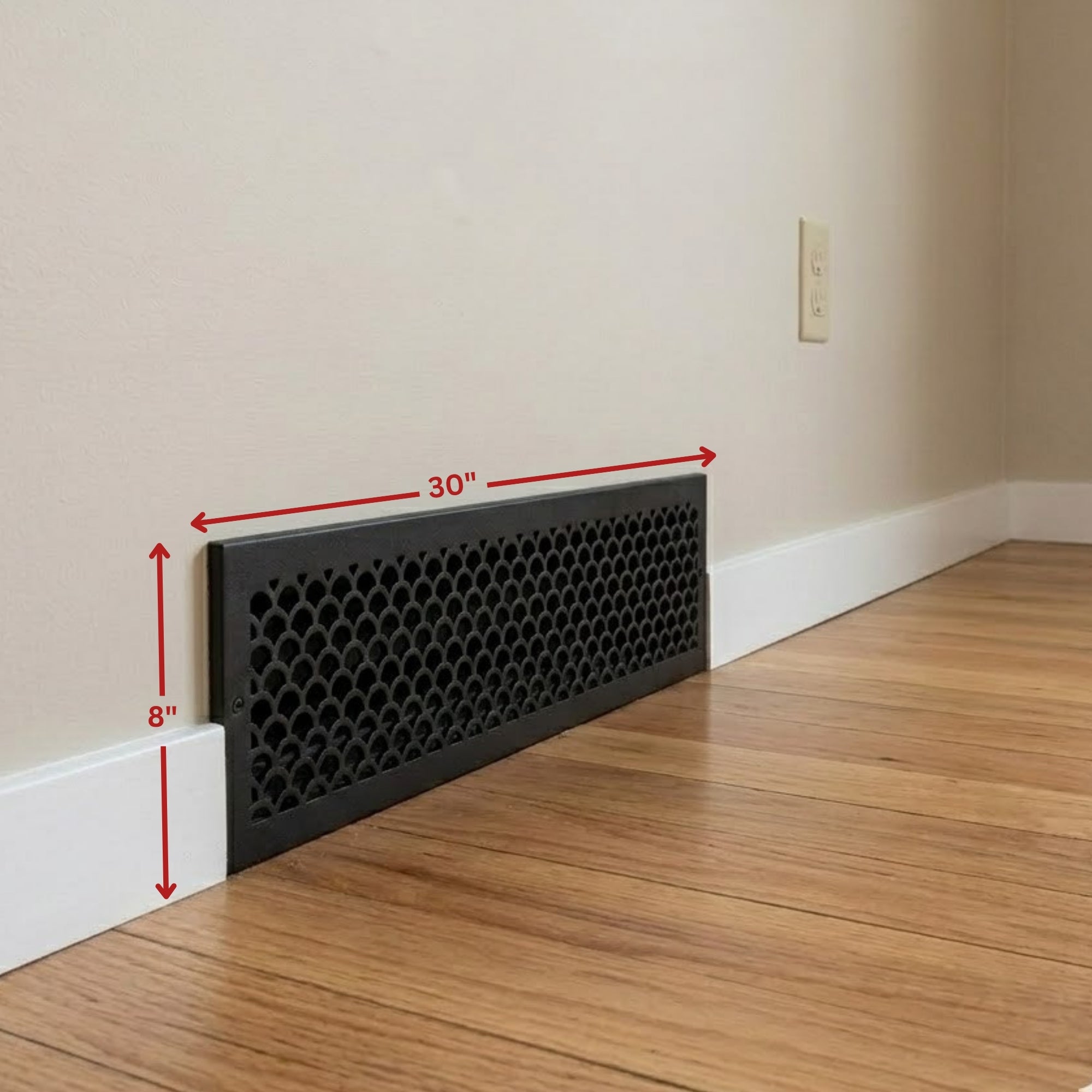 Scallop BASEBOARD 6"x28" Duct opening Solid Cast Aluminum Grill Vent Cover | Powder Coated