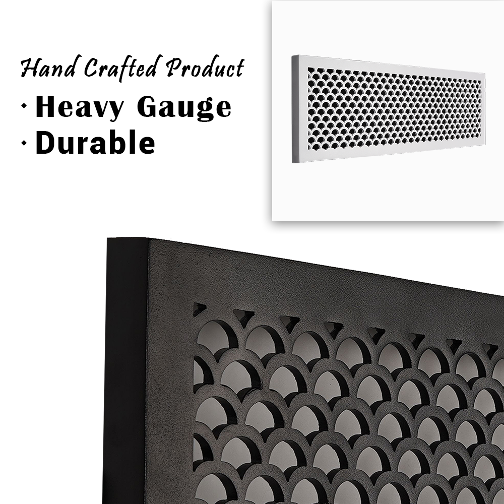 Scallop BASEBOARD 6"x28" Duct opening Solid Cast Aluminum Grill Vent Cover | Powder Coated
