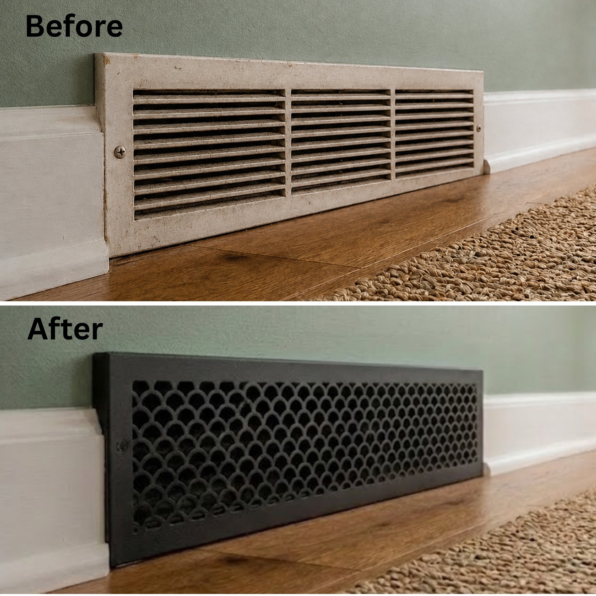 Scallop BASEBOARD 6"x30" Duct opening Solid Cast Aluminum Grill Vent Cover | Powder Coated