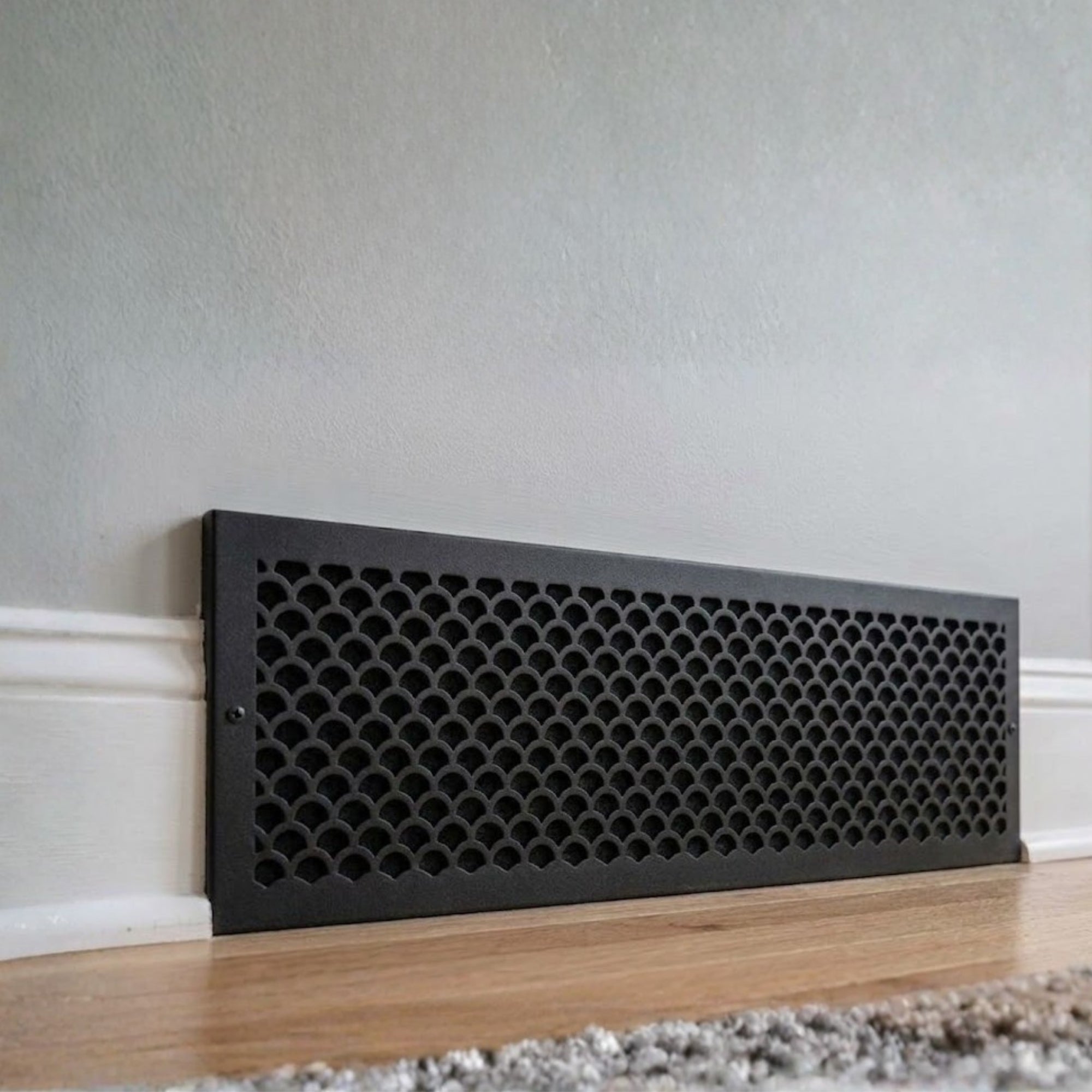 Scallop BASEBOARD 8"x30" Duct opening Solid Cast Aluminum Grill Vent Cover | Powder Coated
