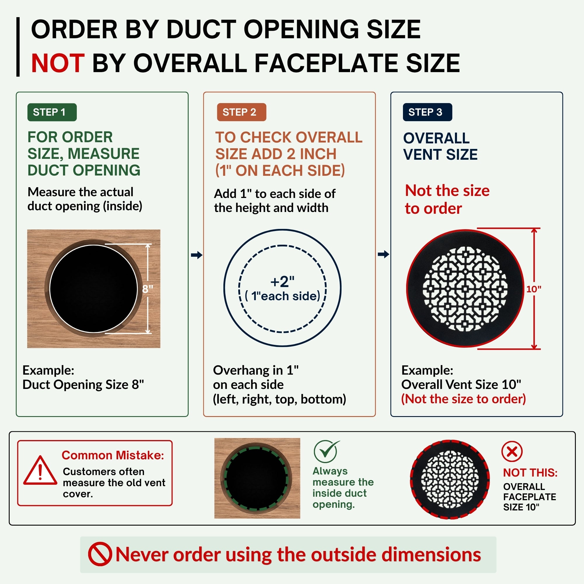 Achtek 8" Duct (10" Overall) Round Vent Cast Aluminum Handcrafted