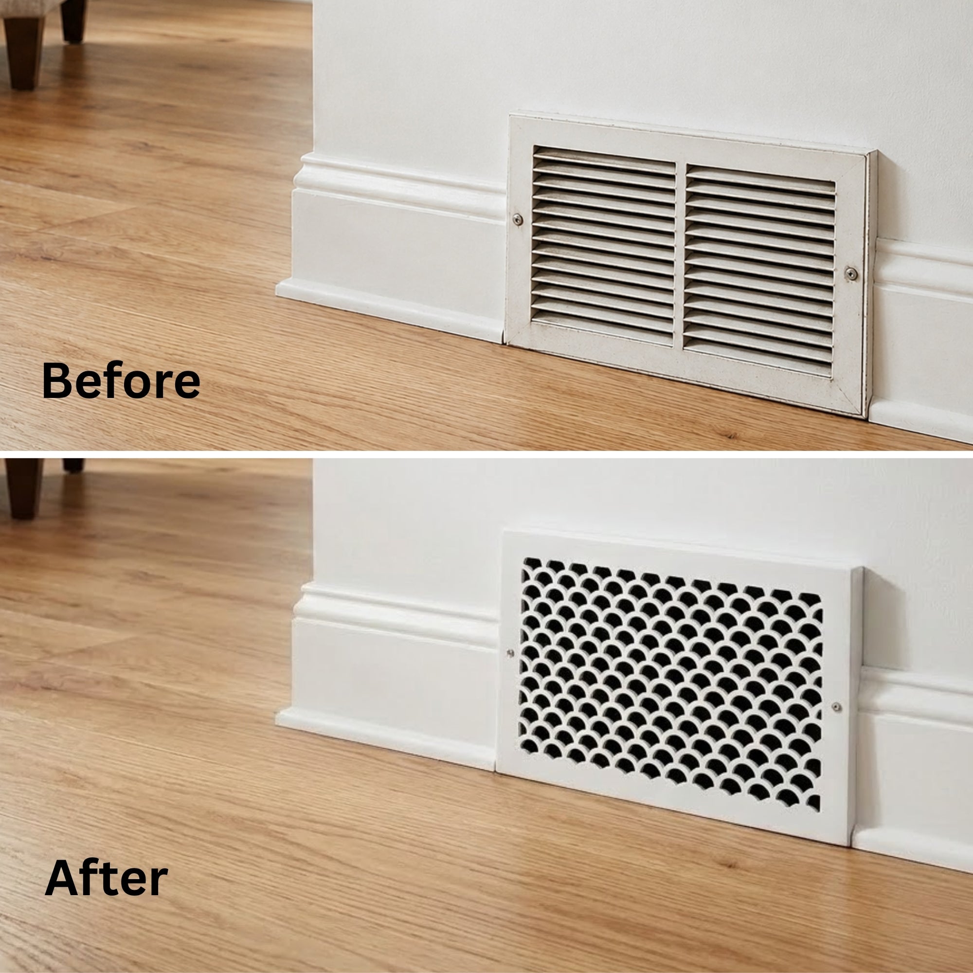 Scallop BASEBOARD 8"x14" Duct opening Solid Cast Aluminum Grill Vent Cover | Powder Coated