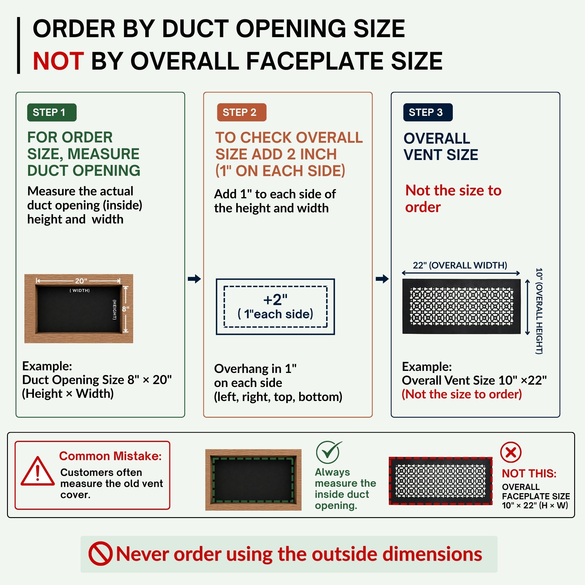 Achtek 8"x20" Heavy Cast Aluminum AIR RETURN | Powder Coated