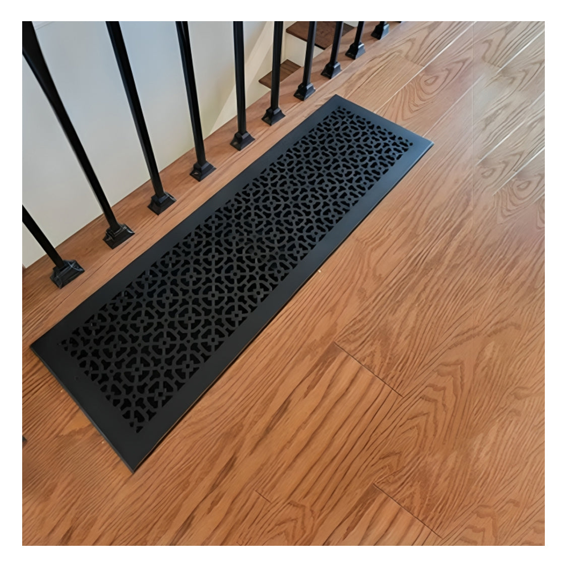 Achtek 8x24 handcrafted black air return vent with geometric design for wall mounting, provided with color matching screws