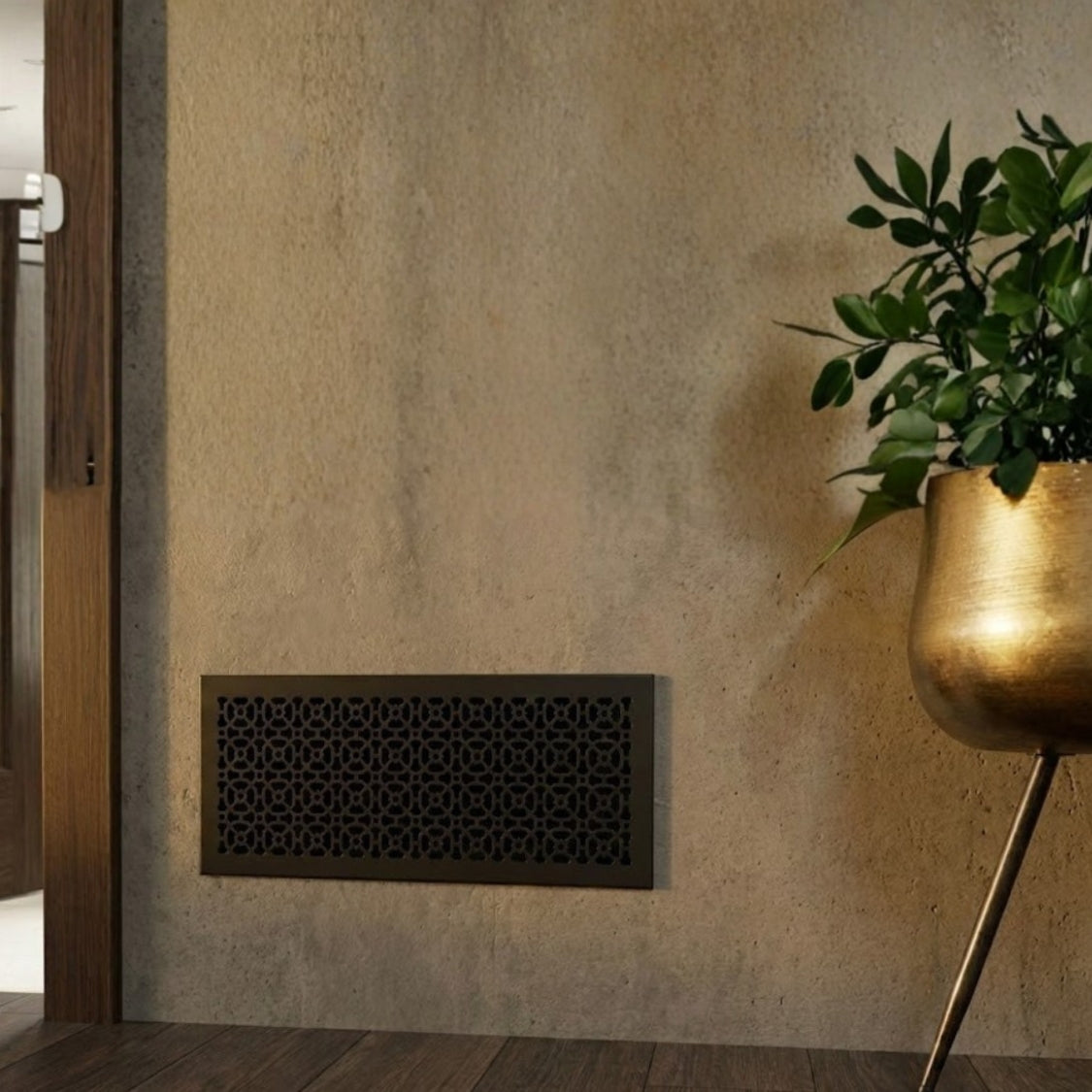 Achtek 8x24 Solid metal air return vent cover for floor installation, geometric pattern, overall back frame provided