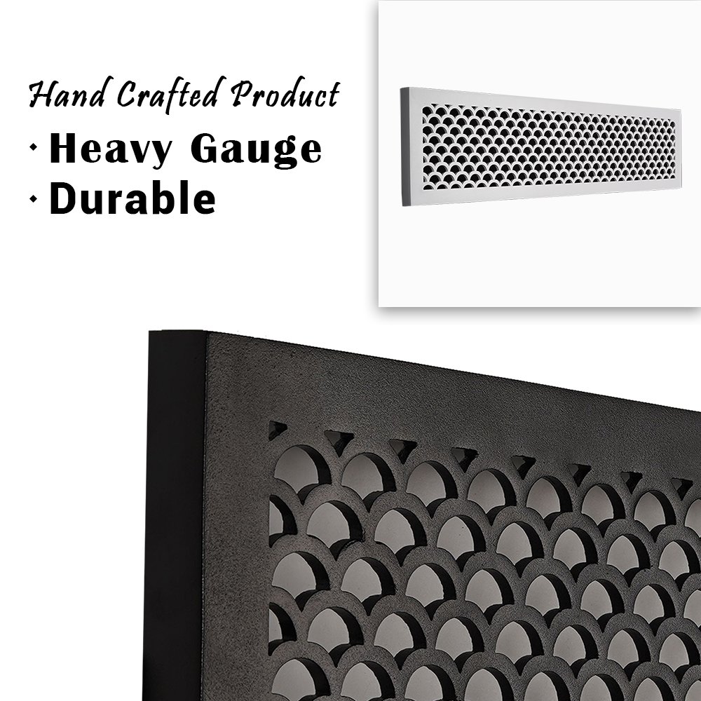Scallop BASEBOARD 8"x24" Duct opening Solid Cast Aluminum Grill Vent Cover | Powder Coated