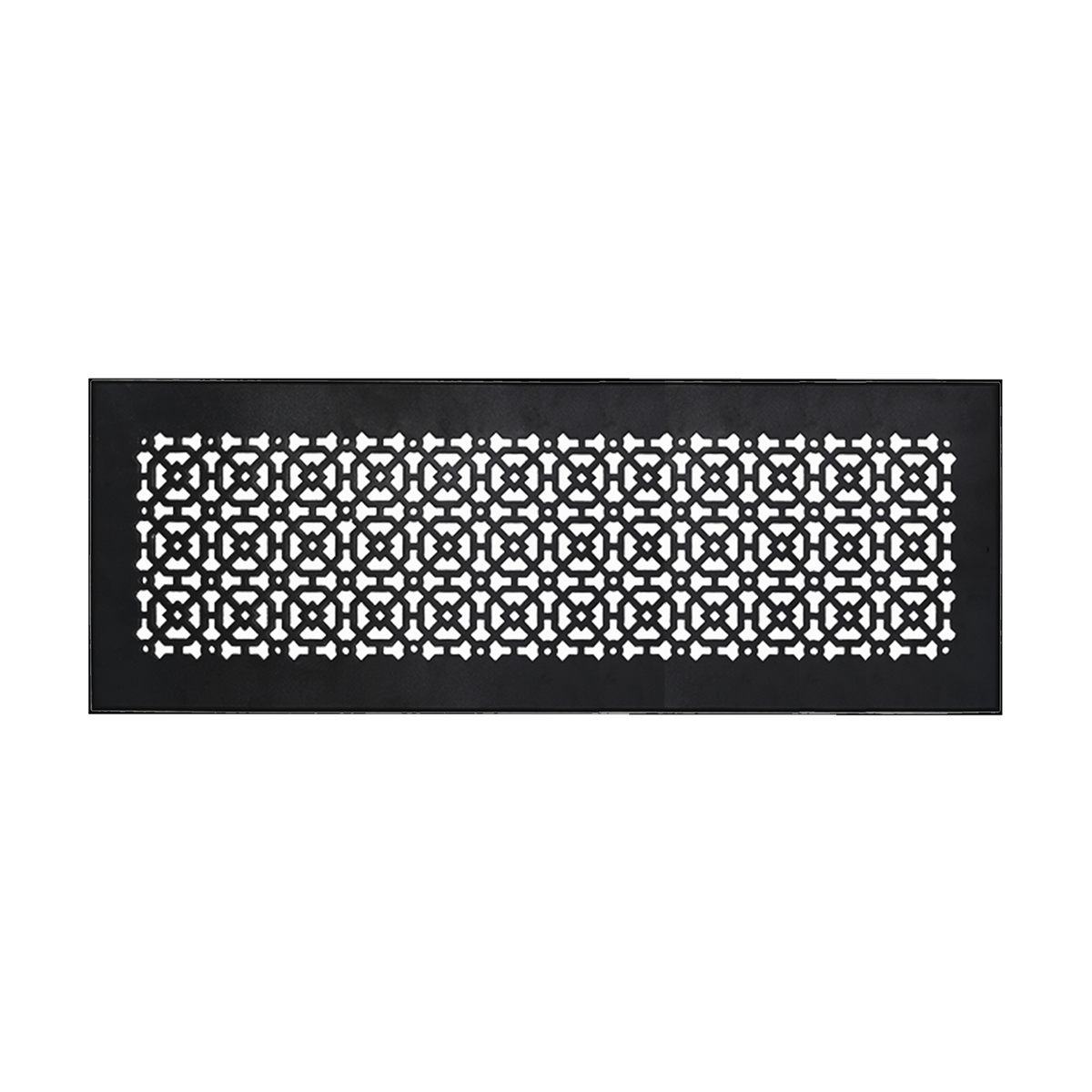 Achtek 8x26 matte black air return vent cover with geometric pattern for floor mounting, overall back frame provided