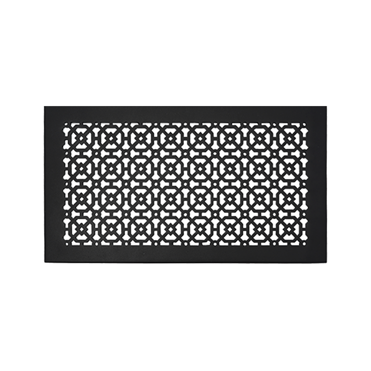 Achtek 10x18 powder coated black air return vent cover with geometric design, beveled edge, gravity drop installations