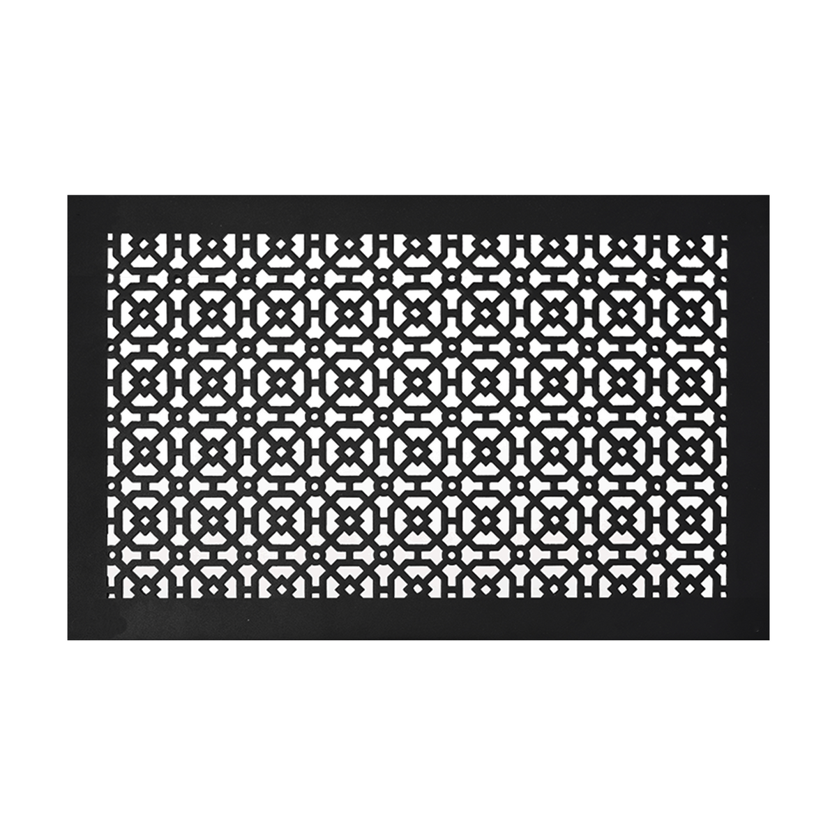 12x20 Achtek handcrafted air return vent for floor mounting with geometric design, beveled edge, gravity drop installations