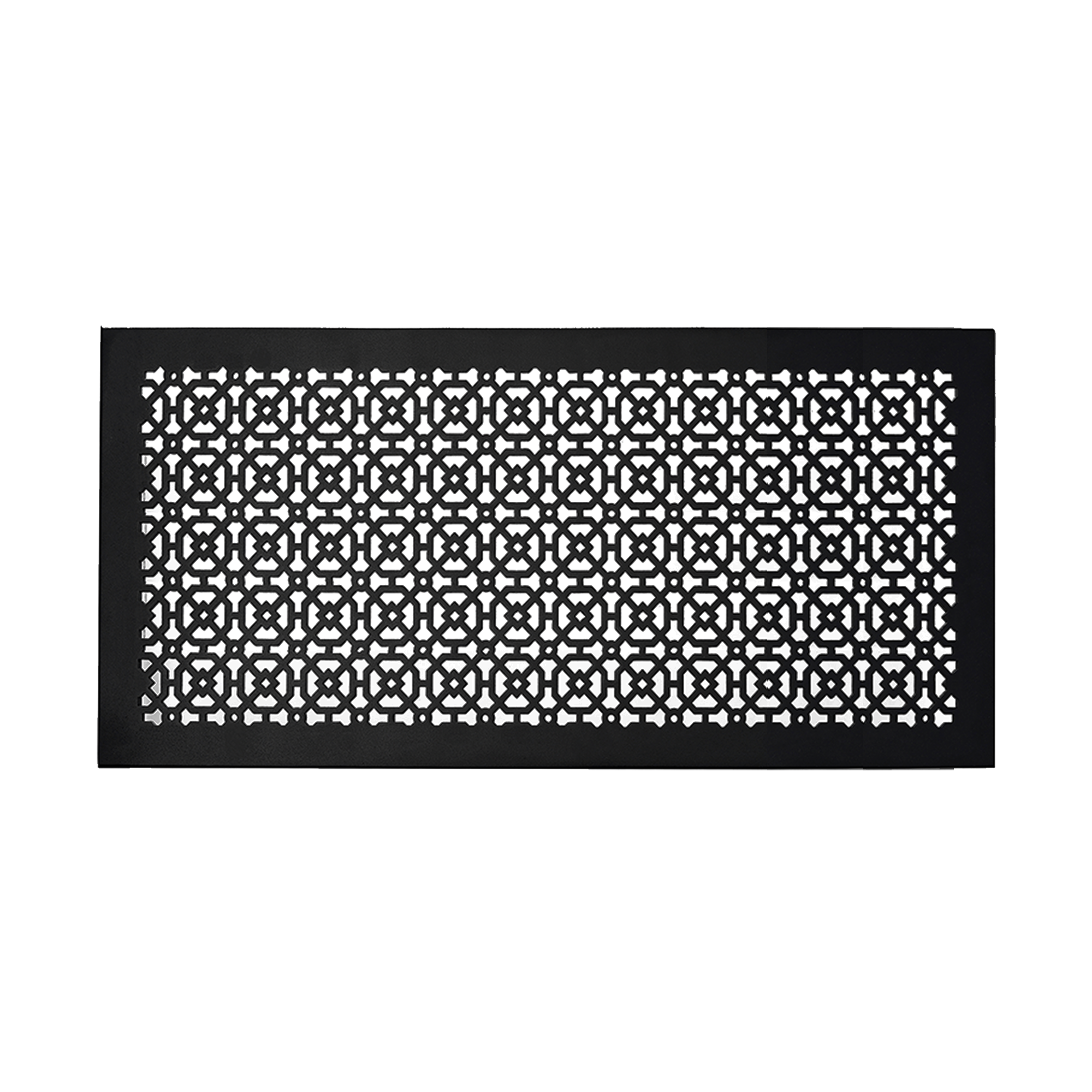 Achtek 12x26 powder coated black air vent for floor with geometric design, beveled edge and countersunk screw holes