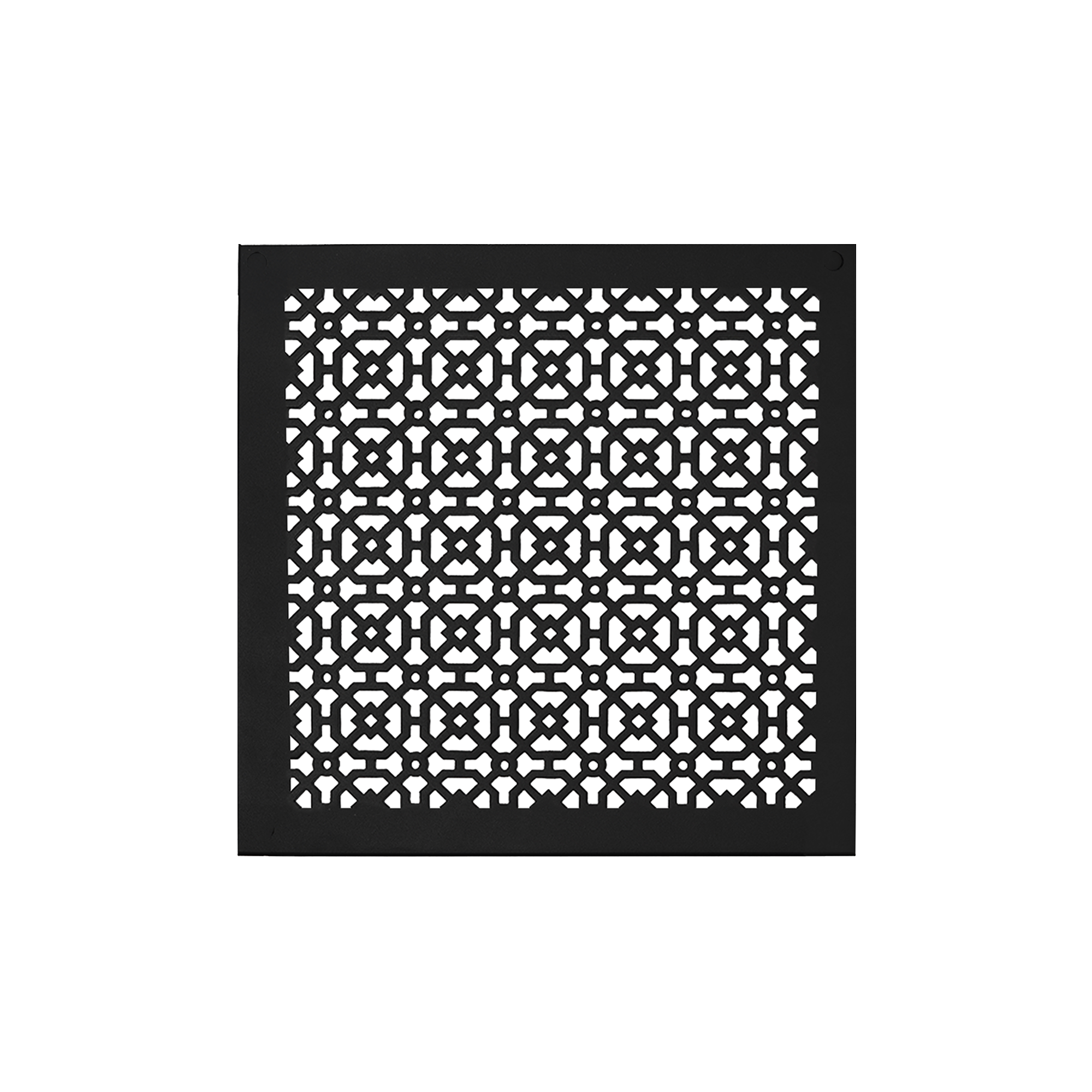Achtek 13x13 solid cast metal air vent for floor mounting, geometric design, beveled edge, with gravity drop installations