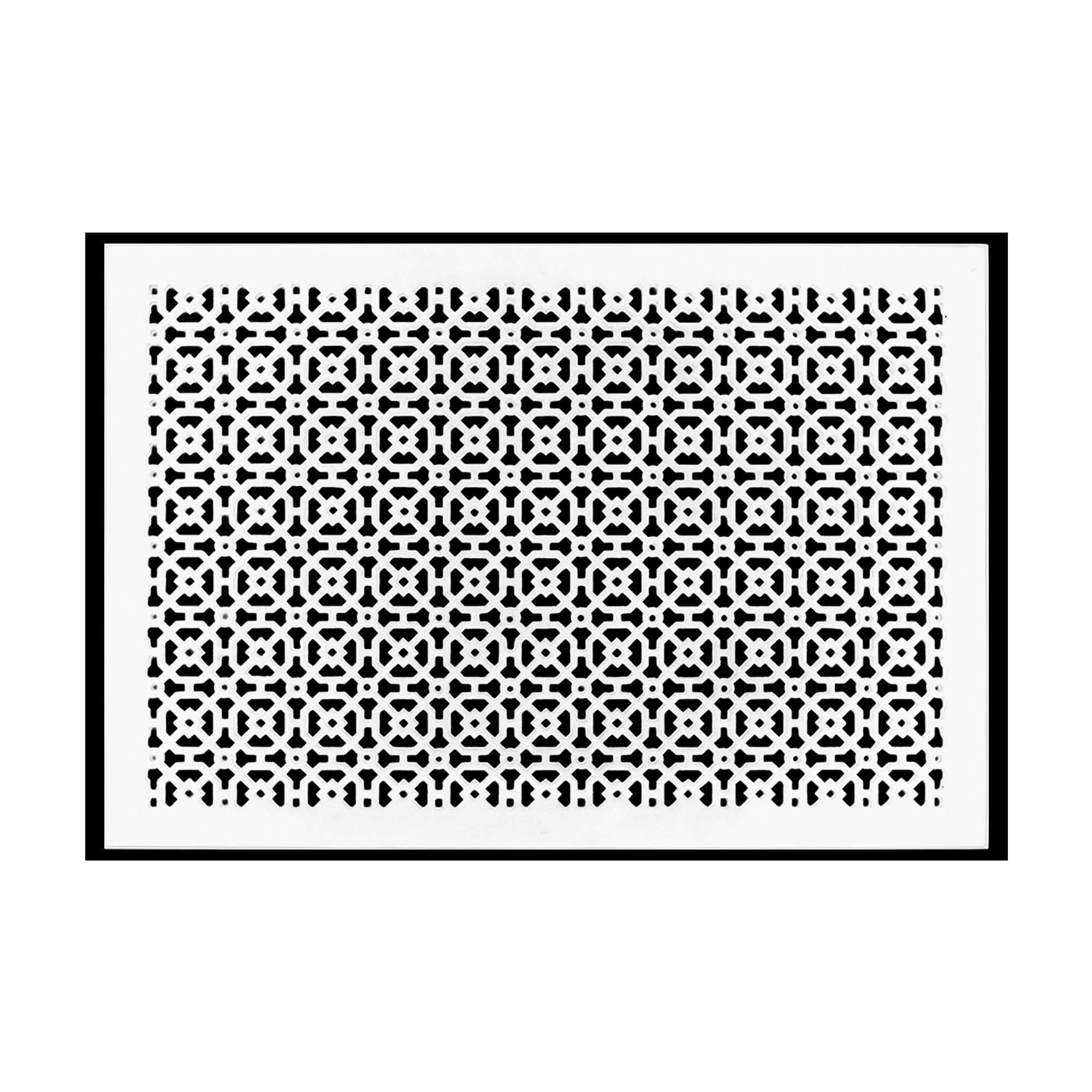 Achtek 16x24 white air return vent with geometric pattern, beveled edge, gravity drop installations for floor mounting