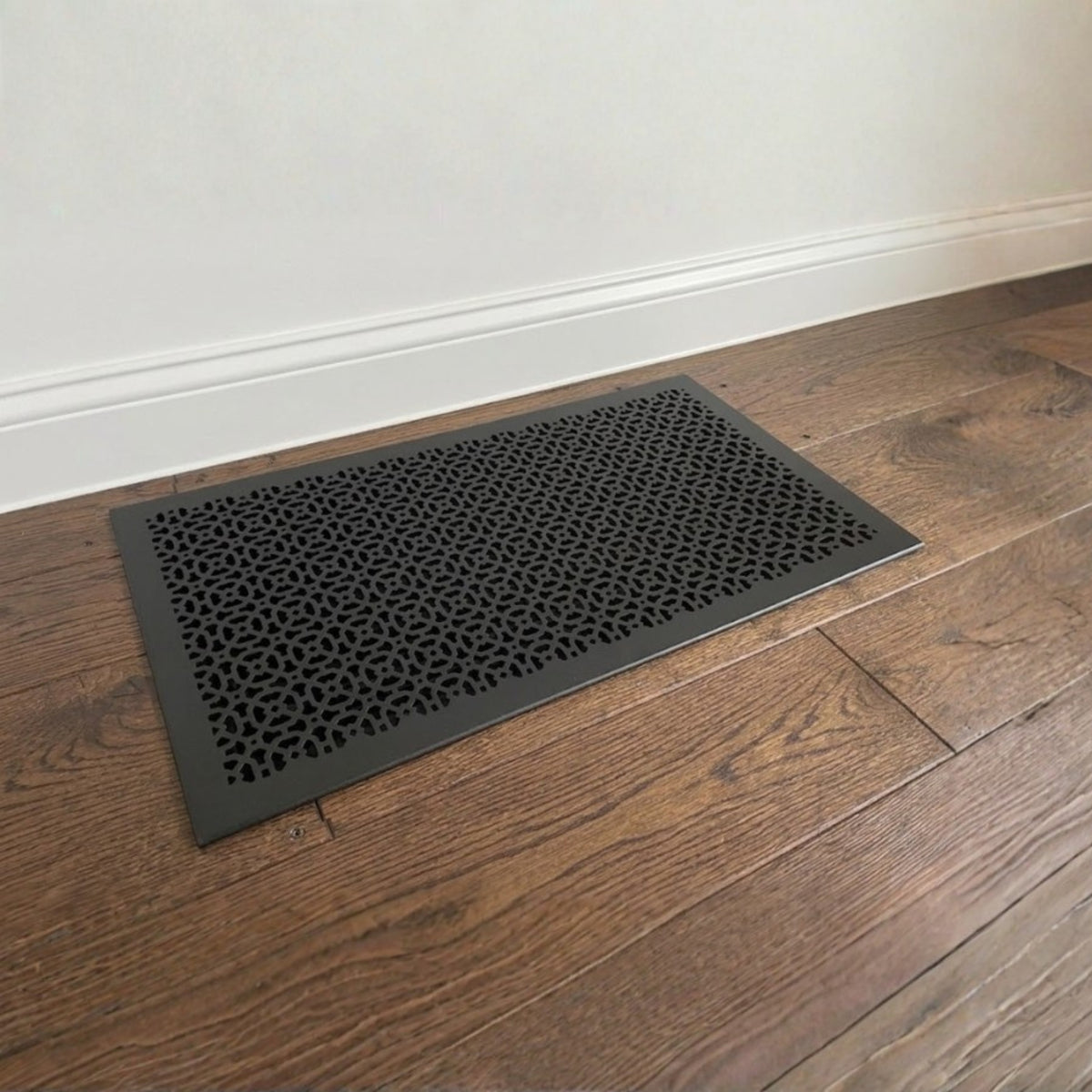 Achtek 16x30 heay duty cast aluminum air return vent cover with geometric design, beveled edge, overall back frame provided